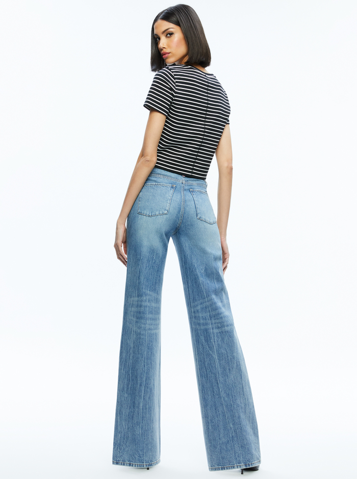CINDY CROPPED TEE - BLACK/OFF WHITE STRIPE image 1 - Alice And Olivia