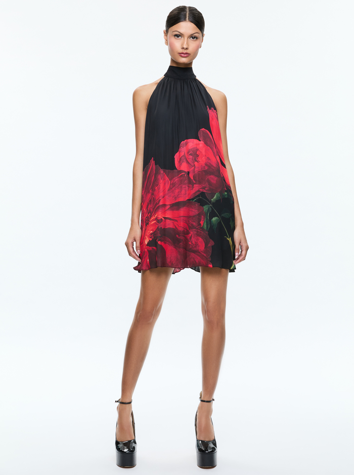 CORINE MINI DRESS - PEONY PETALS BRIGHT RUBY - Alice And Olivia