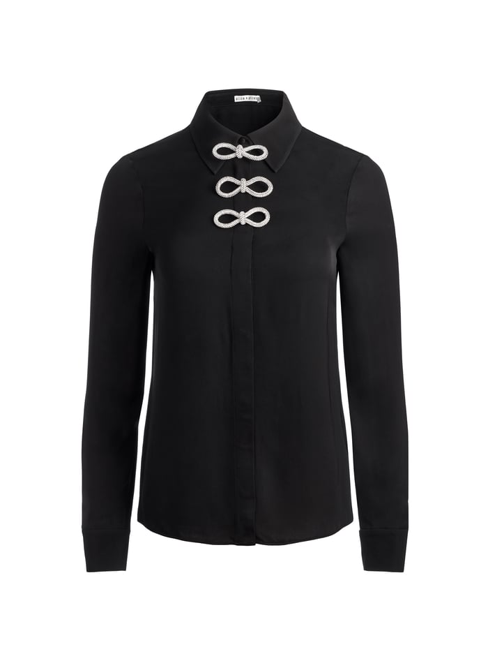 WILLA PLACKET BOW TOP - BLACK image 5 - Alice And Olivia