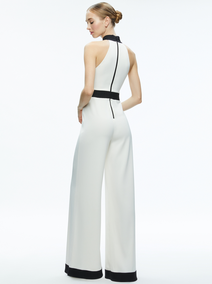 CATALINE HIGH NECK WIDE LEG JUMPSUIT - OFF WHITE/BLACK image 1 - Alice And Olivia
