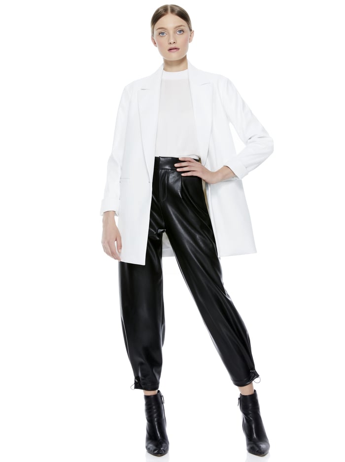 DUNN ROLL CUFF VEGAN LEATHER BLAZER - OFF WHITE image 3 - Alice And Olivia