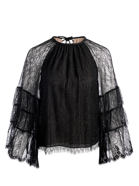 BLACK-DELIA RUFFLED TUNIC TOP
