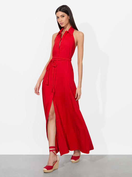 BRIGHT RUBY-CHASSIDY LINEN MAXI DRESS