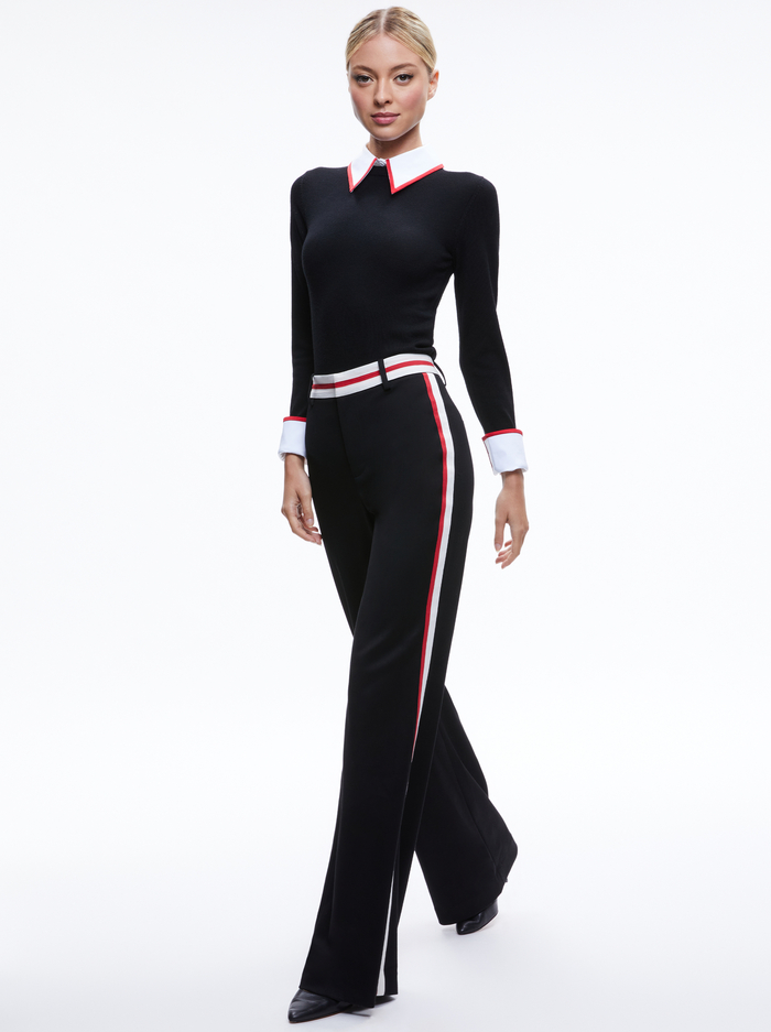 PORLA COLLARED SWEATER - BLACK/PERFECT RUBY image 2 - Alice And Olivia