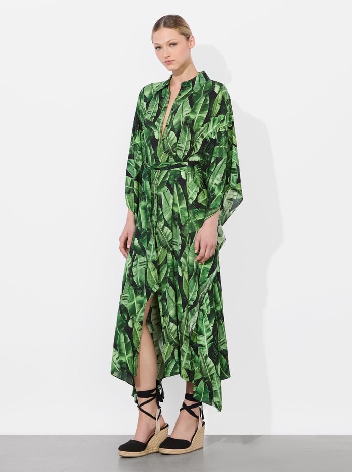 DEANNE MIDI SHIRT DRESS - JUNGLE PALM BLACK image 3 - Alice And Olivia