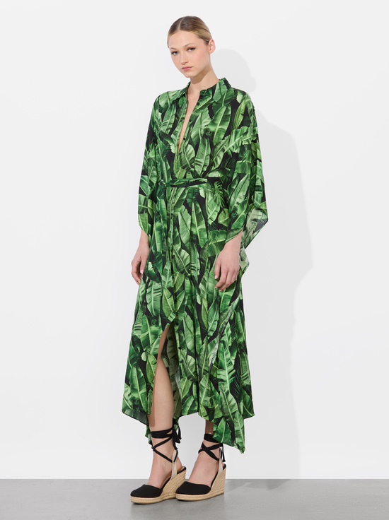 JUNGLE PALM BLACK-DEANNE MIDI SHIRT DRESS
