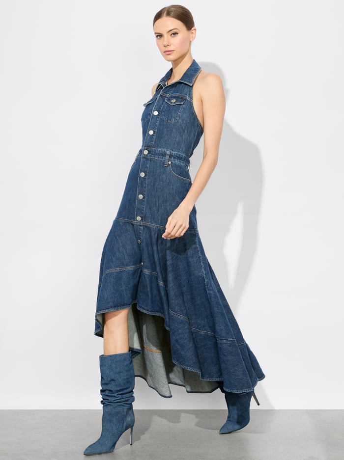 JUANA HIGH LOW DENIM DRESS - DARBY VINTAGE BLUE image 3 - Alice And Olivia
