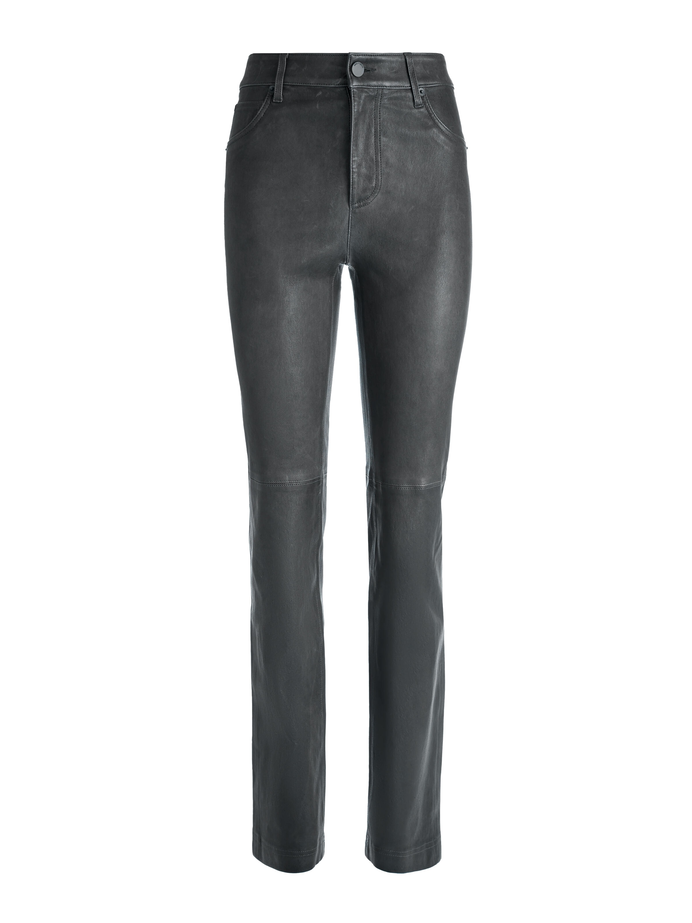 Alice And Olivia Amazing Leather High Rise Boyfriend Pant In Charcoal