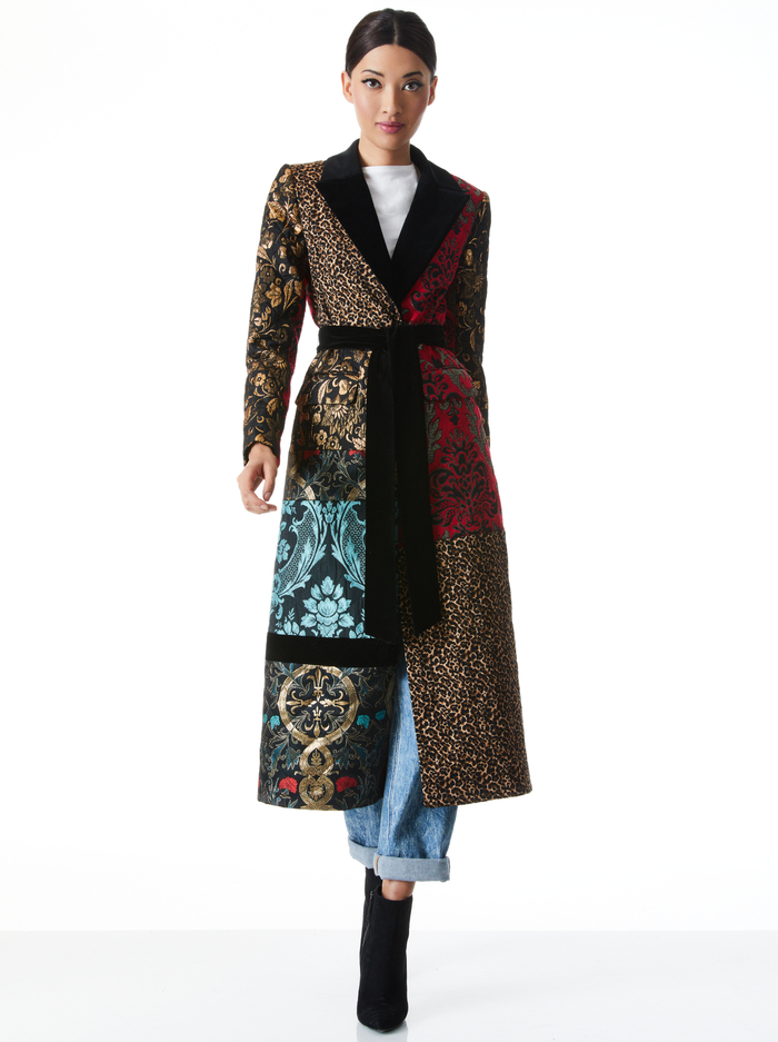 JOELLE QUILTED PATCHWORK COAT - BLK MULTI - Alice And Olivia