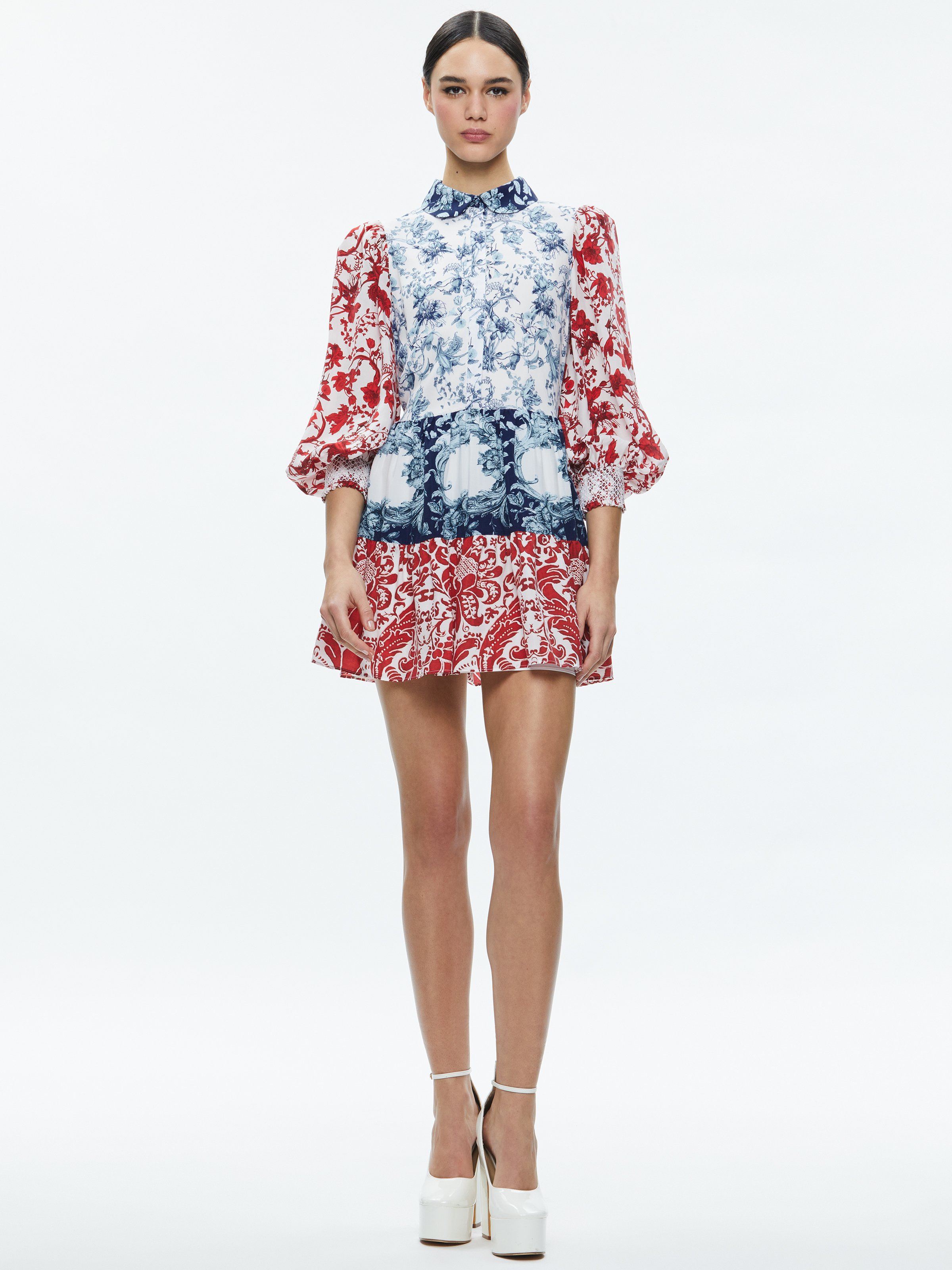 Alice And Olivia Paulie Tiered Blouson Sleeve Mini Dress