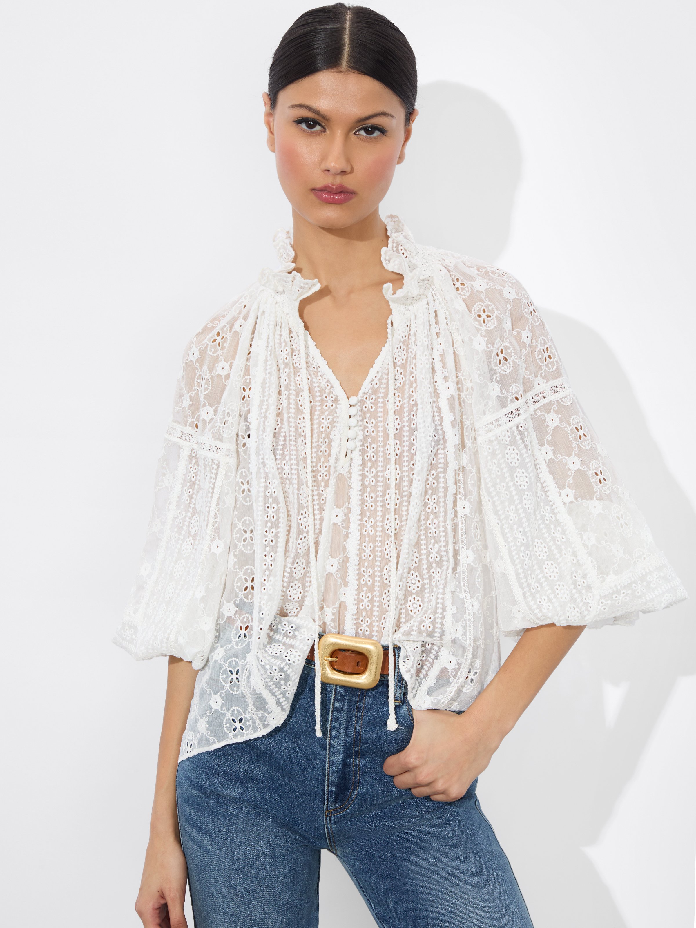 ALICE AND OLIVIA NORAH EYELET BLOUSE