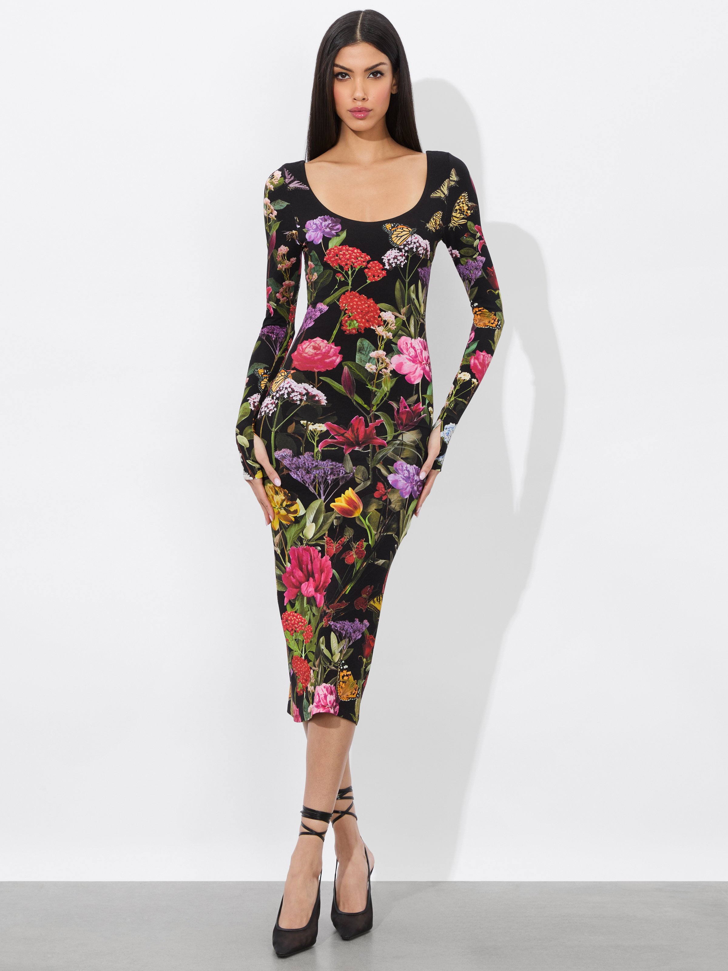 ALICE AND OLIVIA DELORA MIDI DRESS