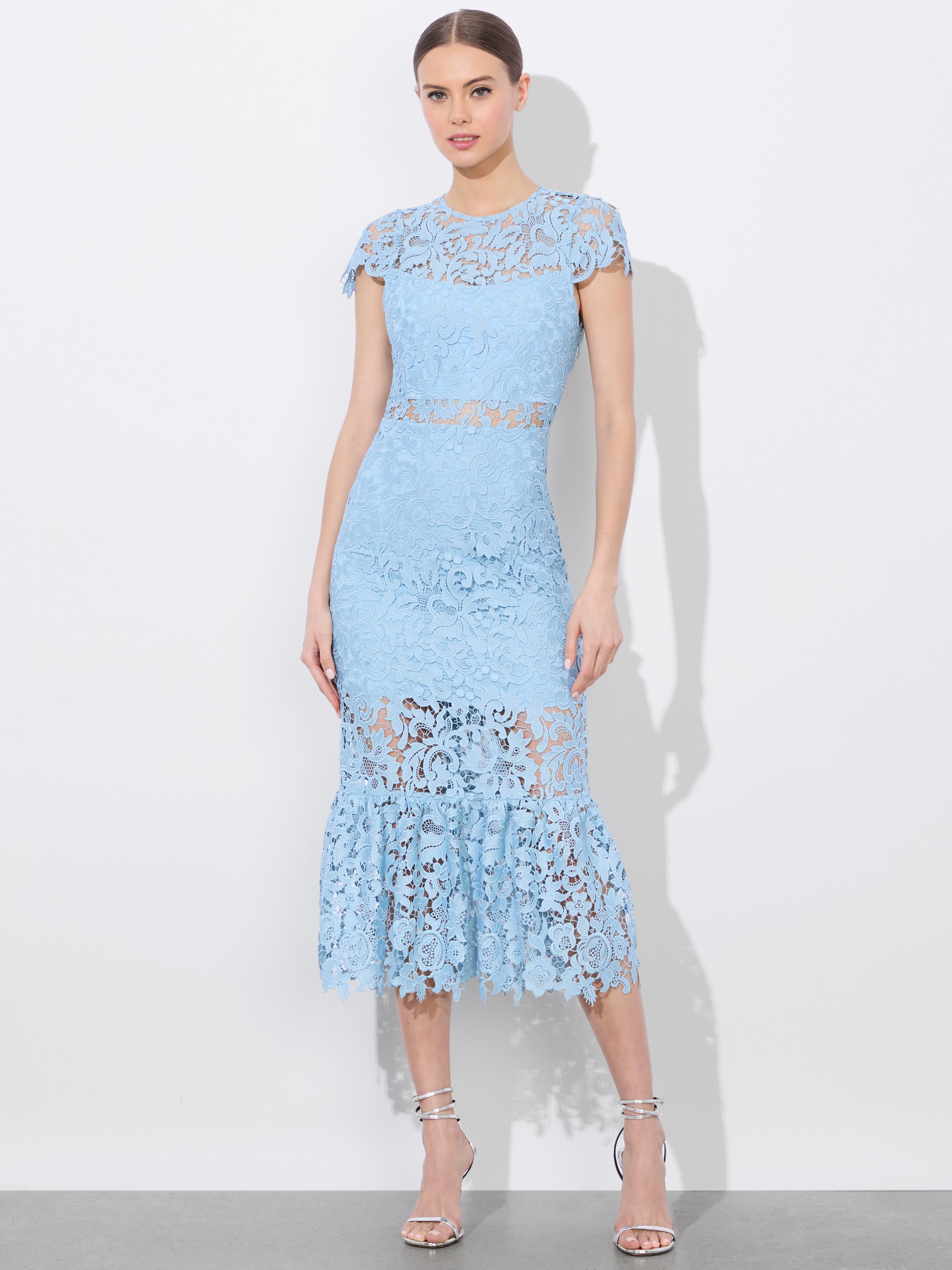 Alice And Olivia Clover Open Back Lace Dress In Mineral Blue