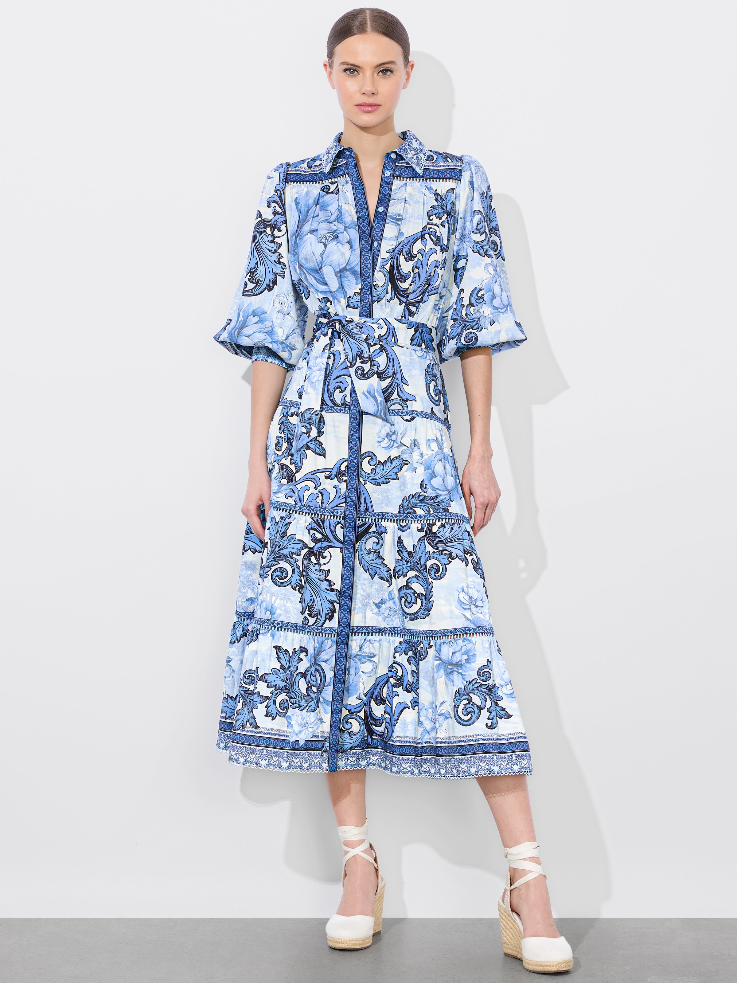 Alice And Olivia Geneva Midi Dress In Scroll Symphony
