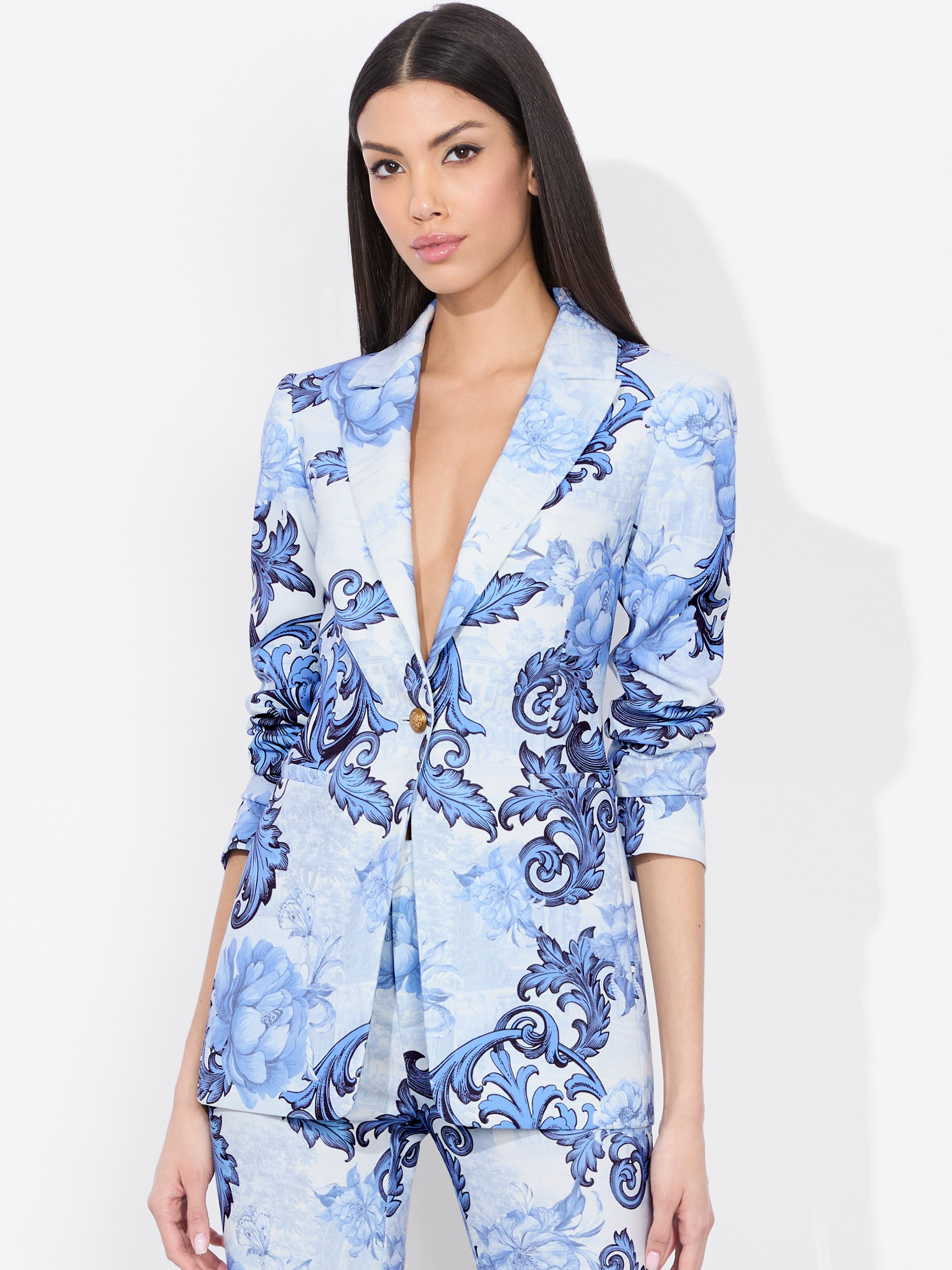 Alice And Olivia Breann Fitted Blazer In Scroll Symphony