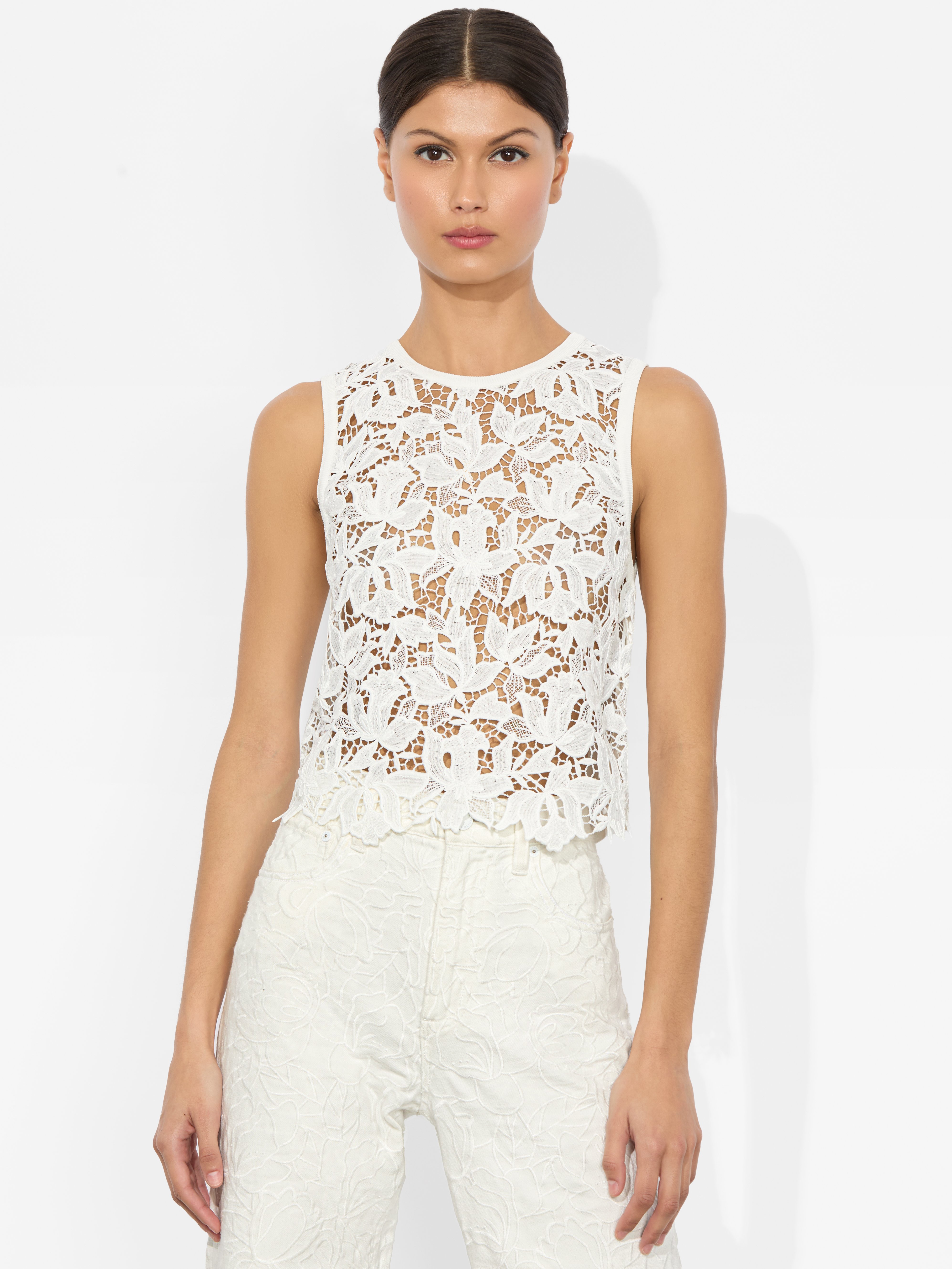 ALICE AND OLIVIA DANIELLE LACE FRONT TANK