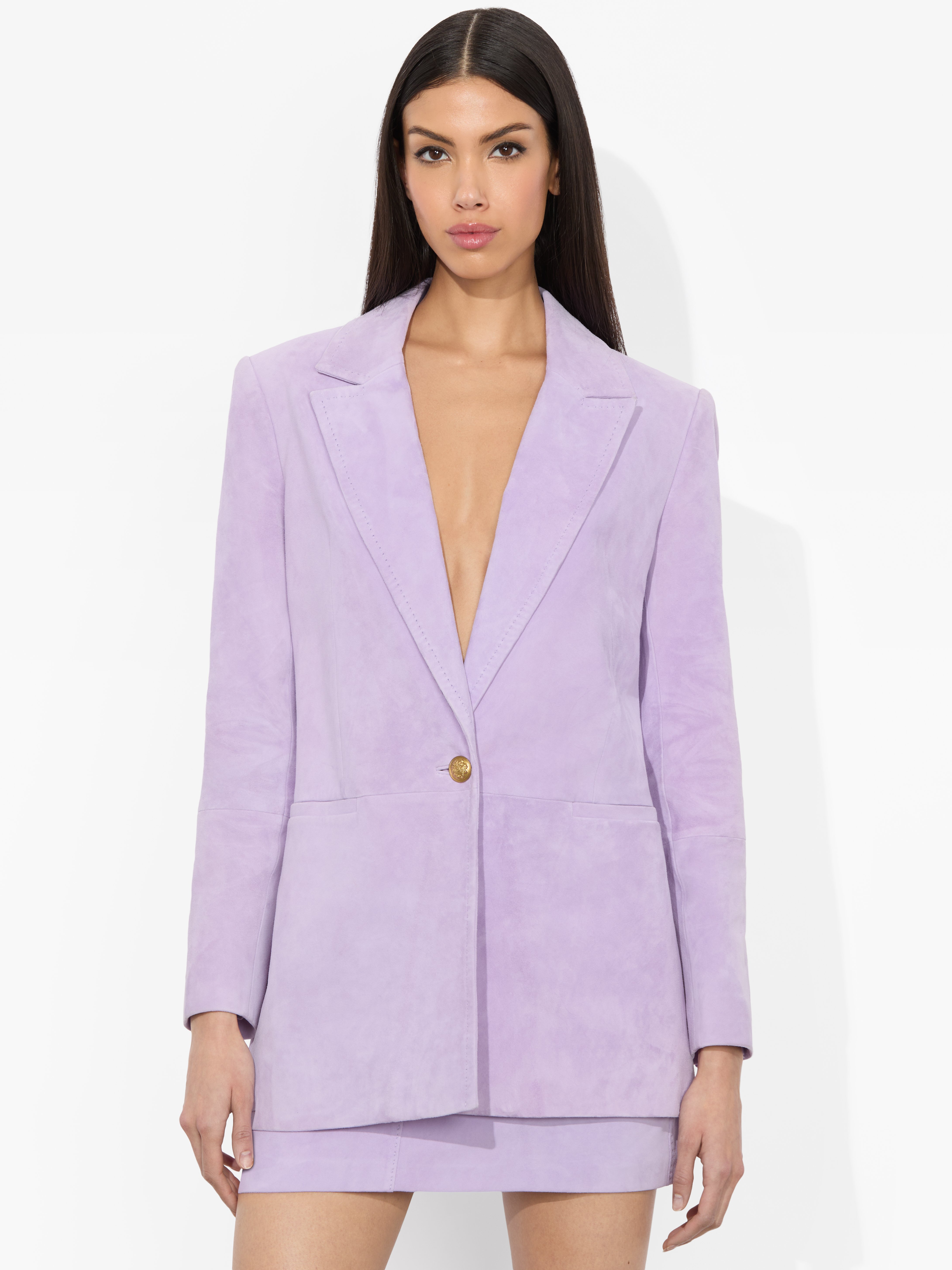 Alice And Olivia Hadlie Suede Blazer In Dark Lilac