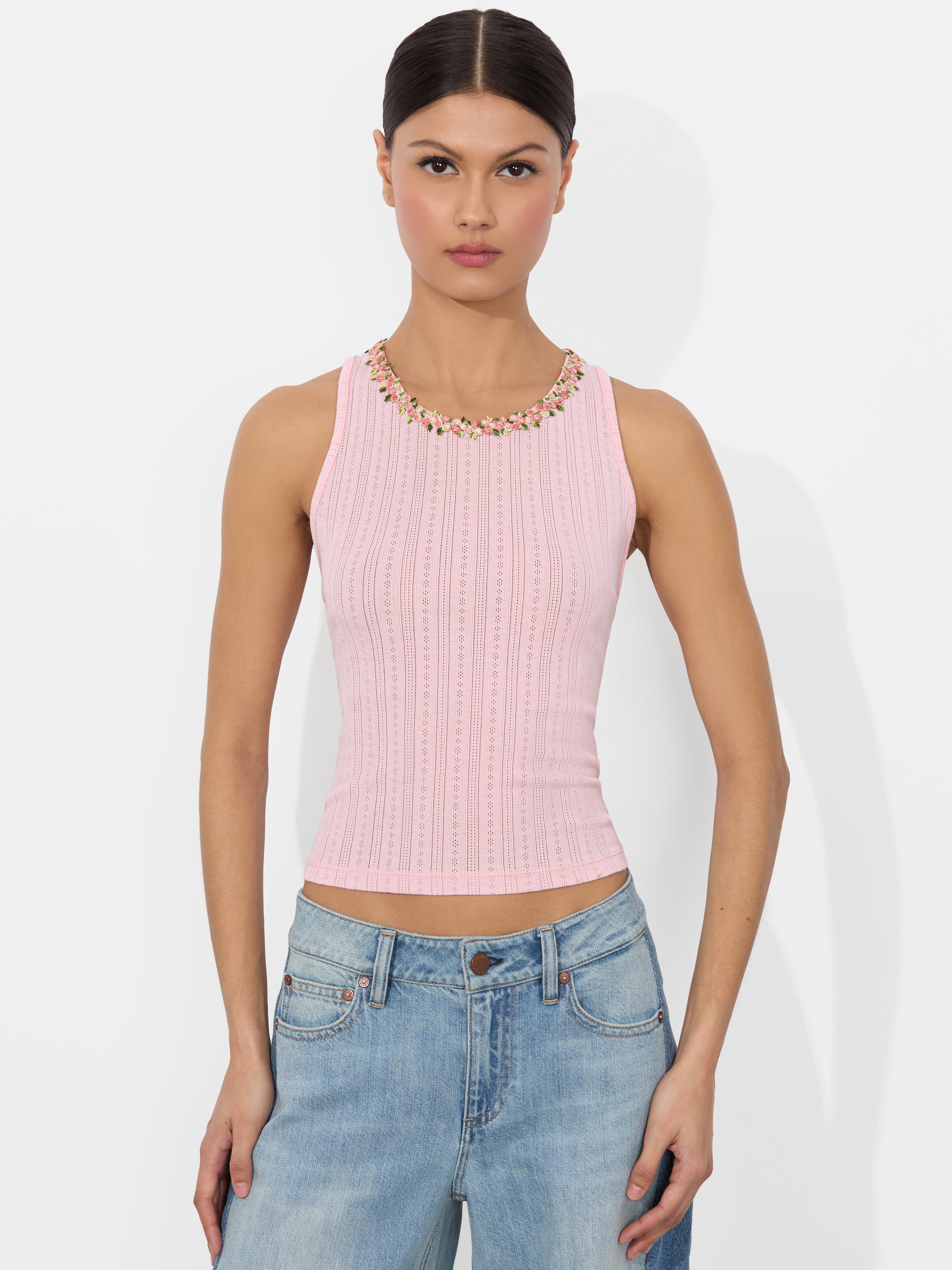 Alice And Olivia Allen Tank Top In Pink Bloom