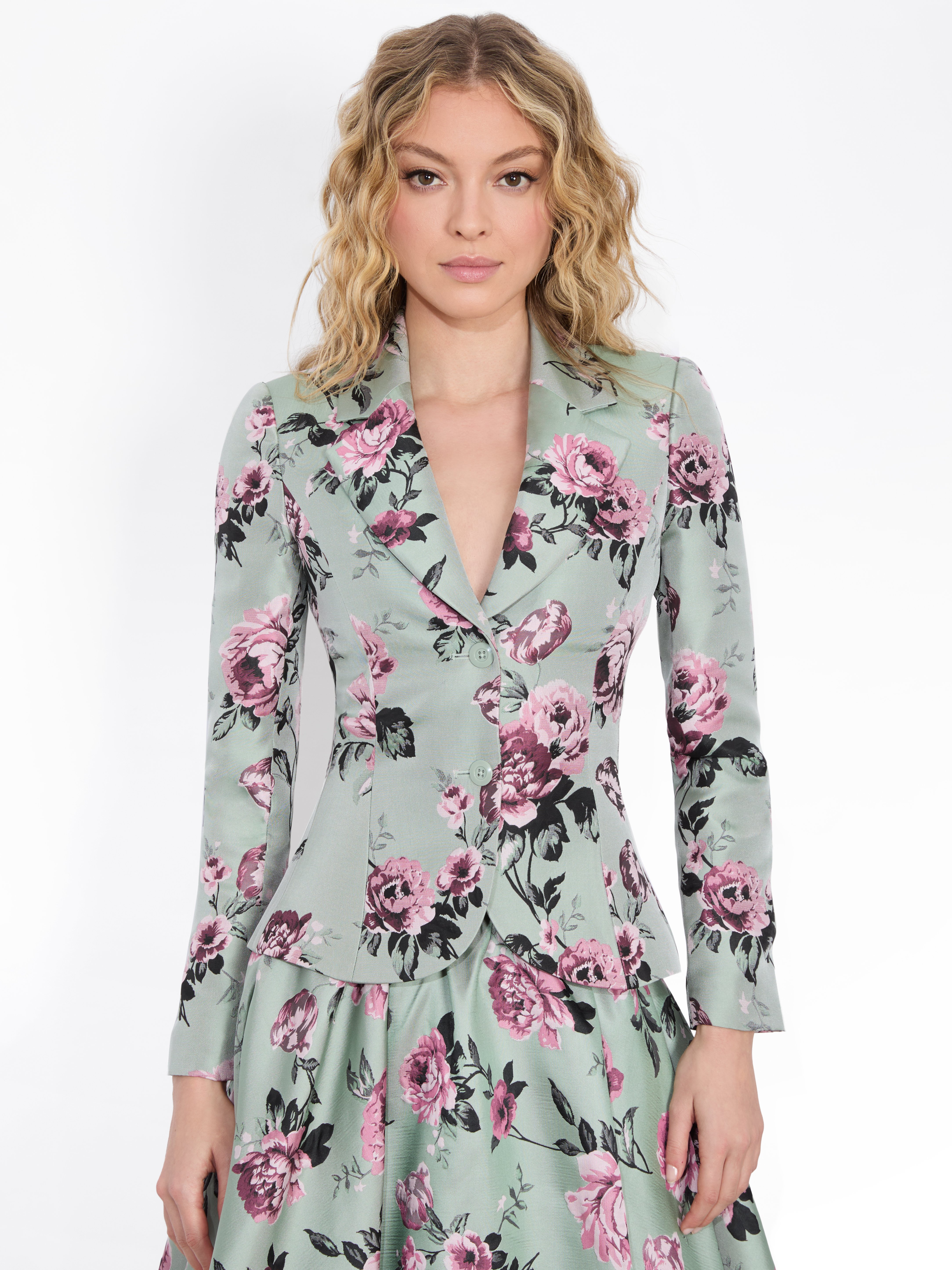 Alice And Olivia Floral Iana Blazer In Sage Multi