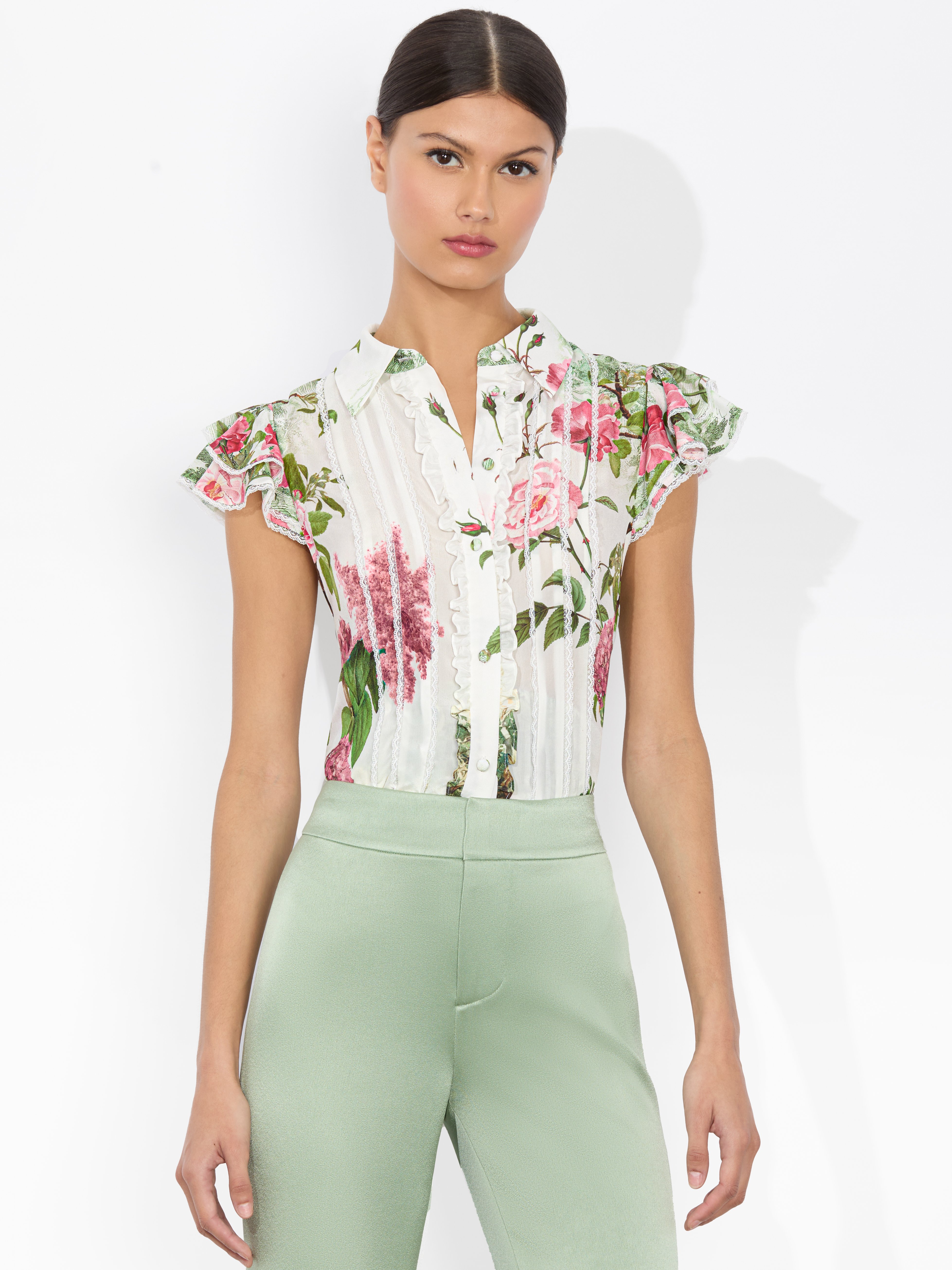 Alice And Olivia Alice + Olivia Minda Silk Blouse In Rose Whisper