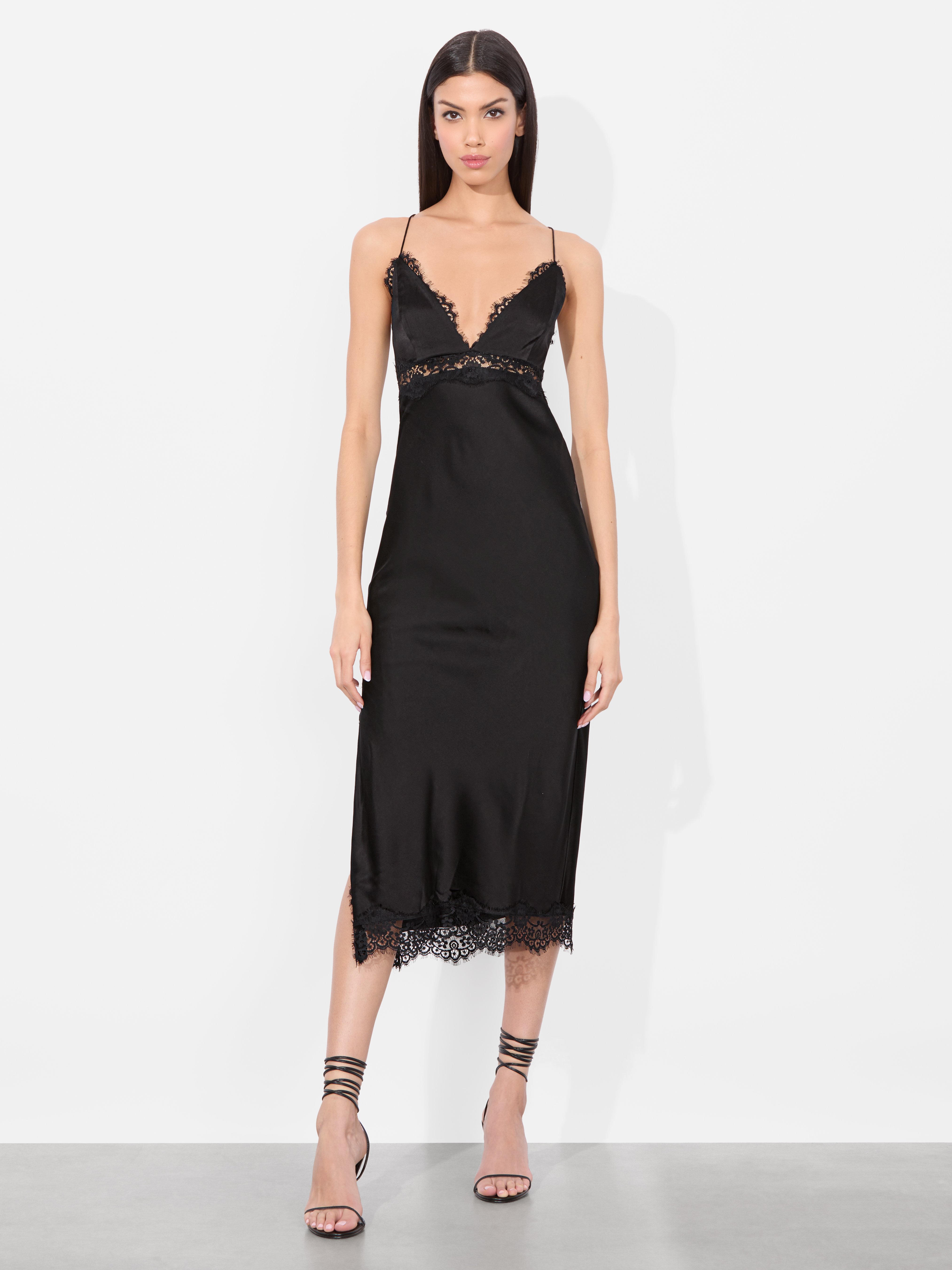 Alice And Olivia Zaira Lace Slip Midi Dress