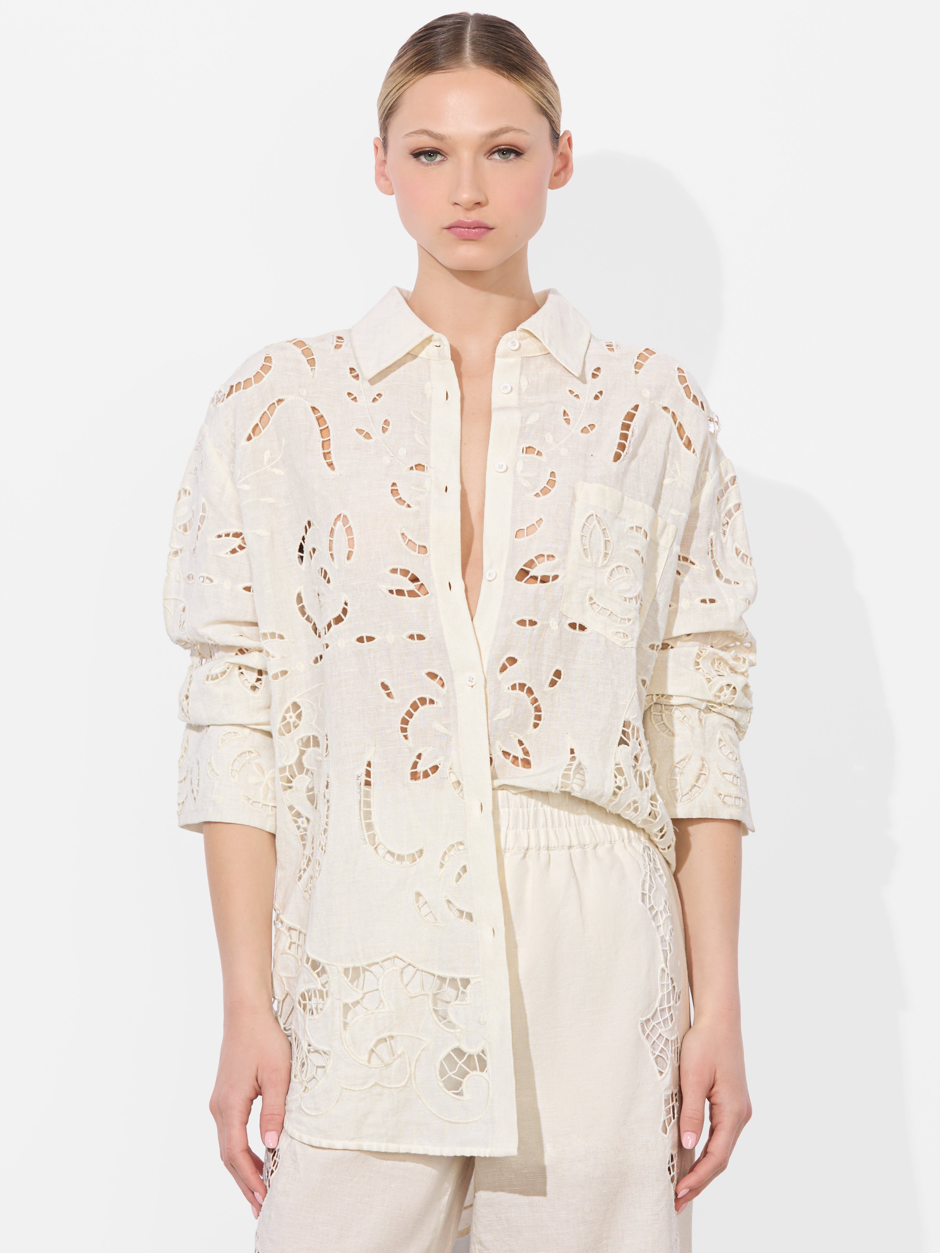 Alice And Olivia Finely Eyelet Oversized Button-front Shirt