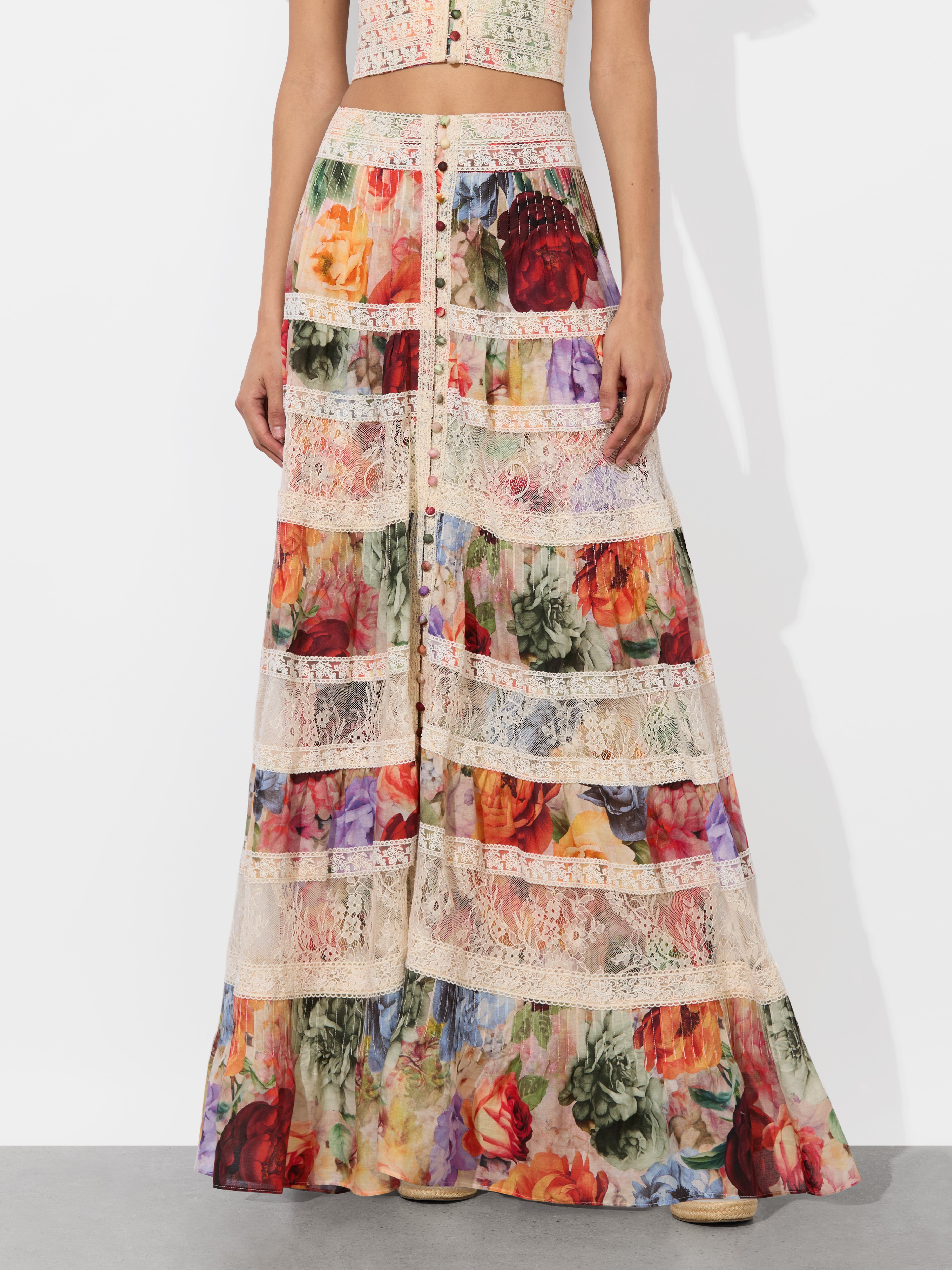 Alice And Olivia Adira Tiered Maxi Skirt In Multi