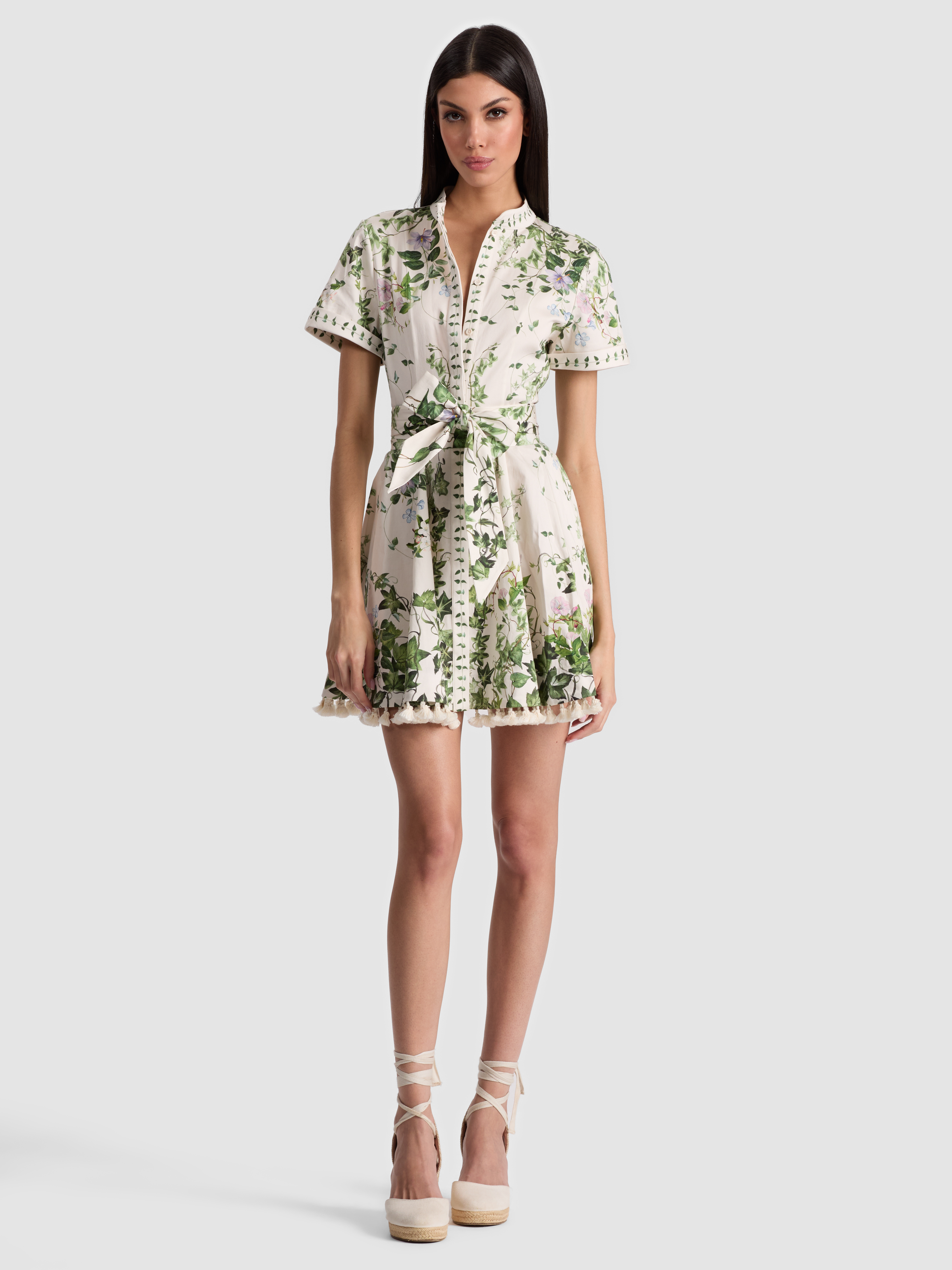 Alice And Olivia Lucy Rolled Sleeve Mini Shirt Dress Ivy Romance In Multi
