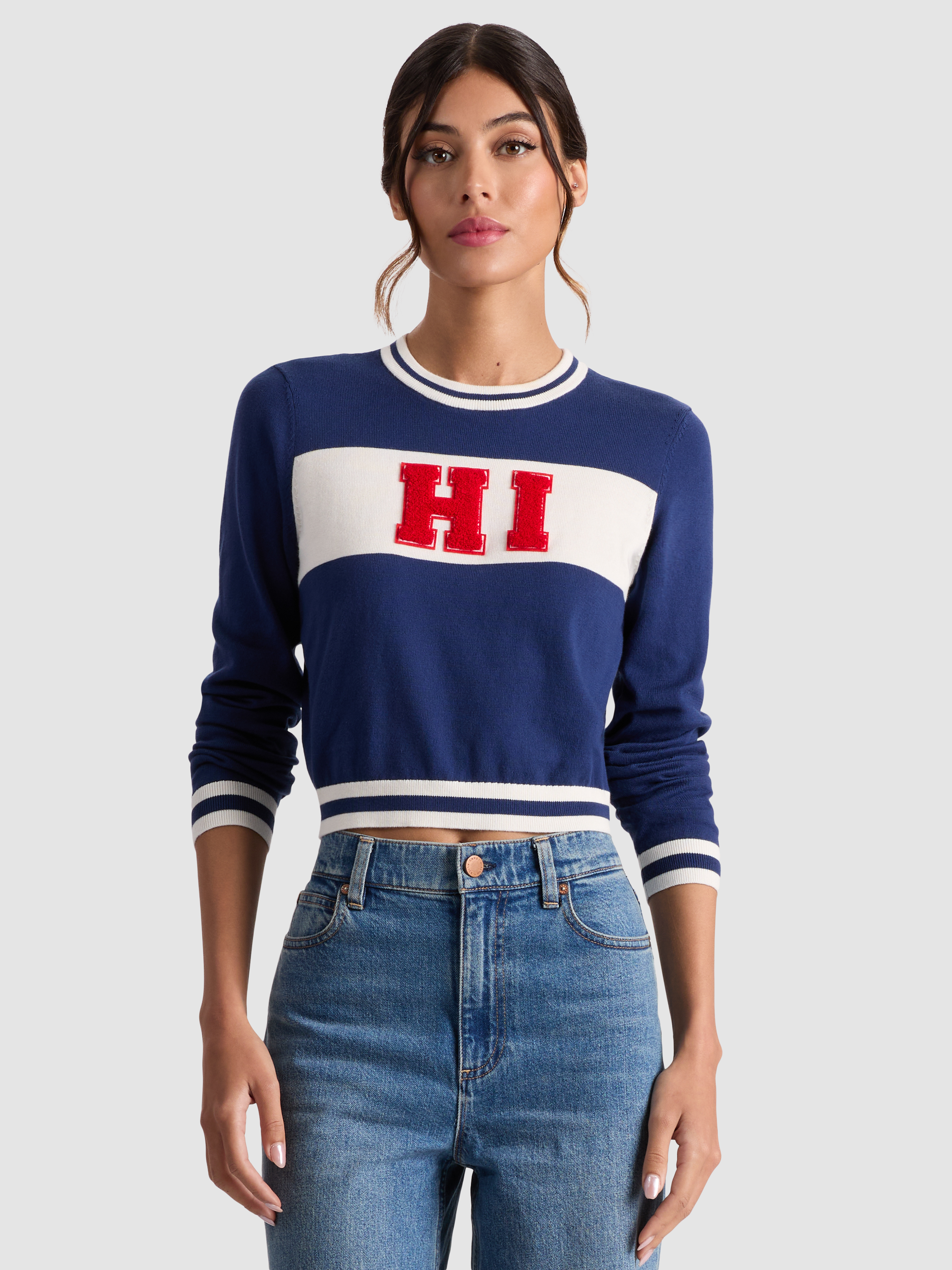 Alice And Olivia Carolann Shrunken Pullover In Blue