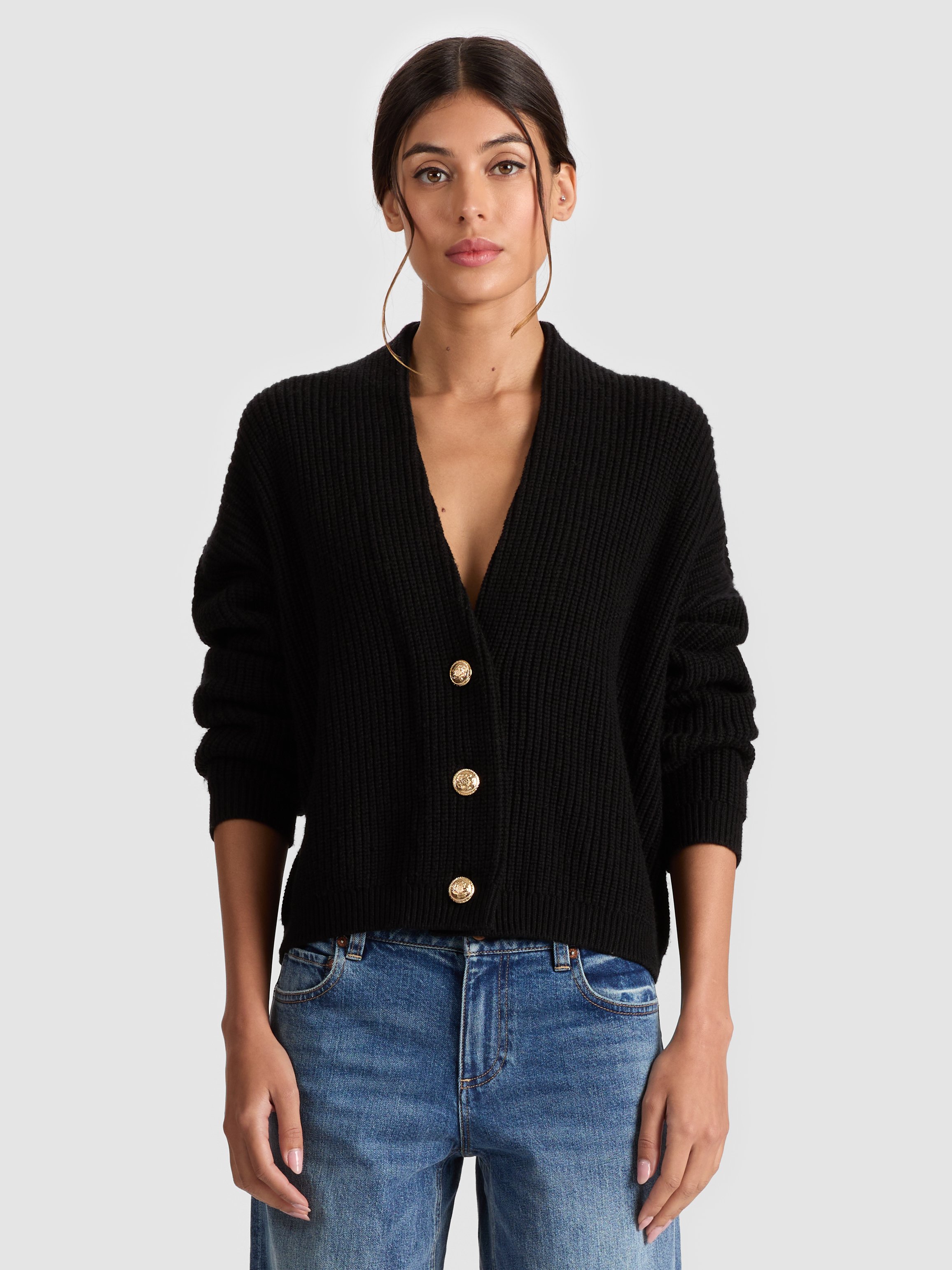 Alice And Olivia Holden Foldback Cardigan In Black