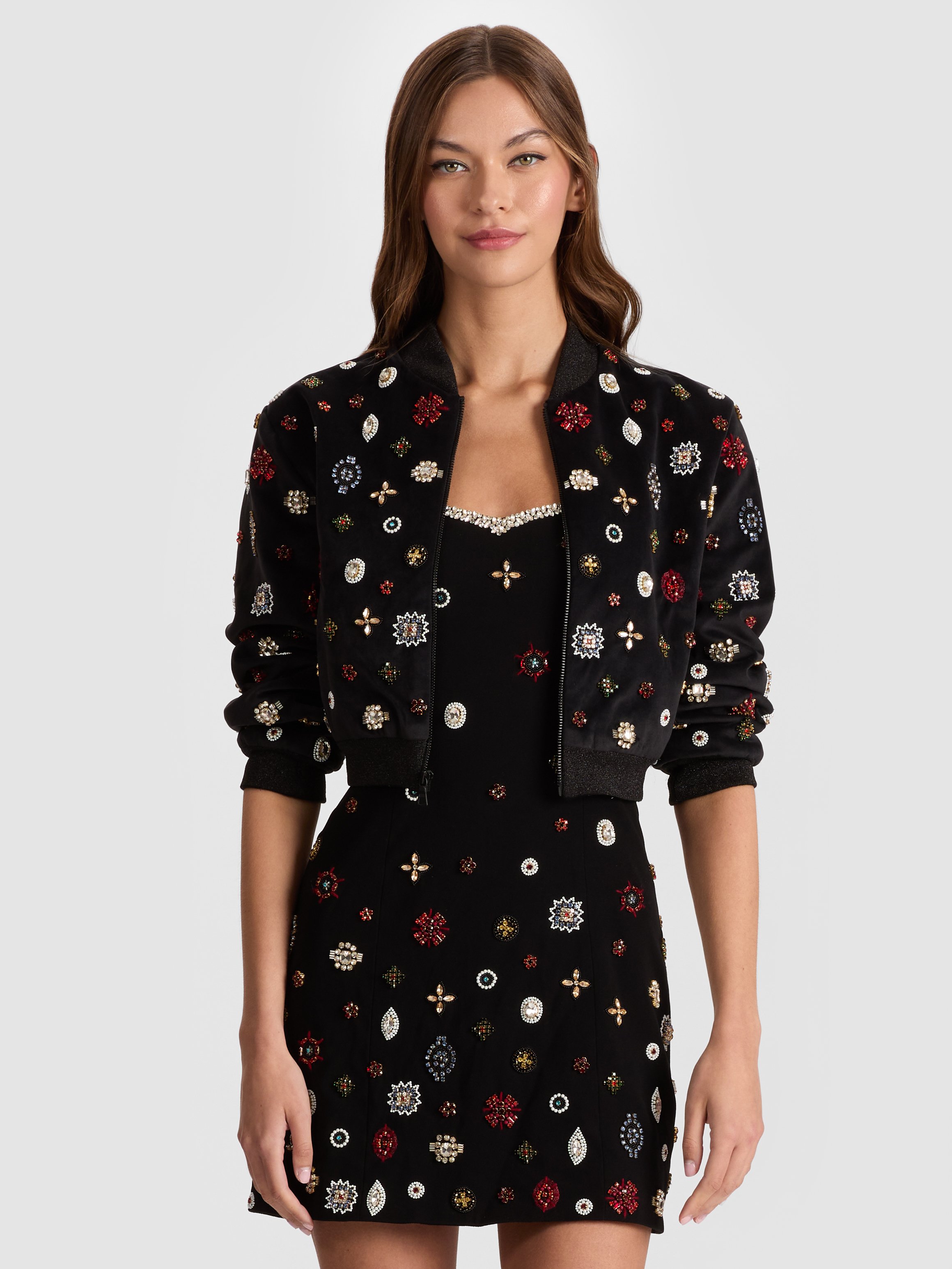 Alice And Olivia Jackie Embellished Bomber Jacket In Multi