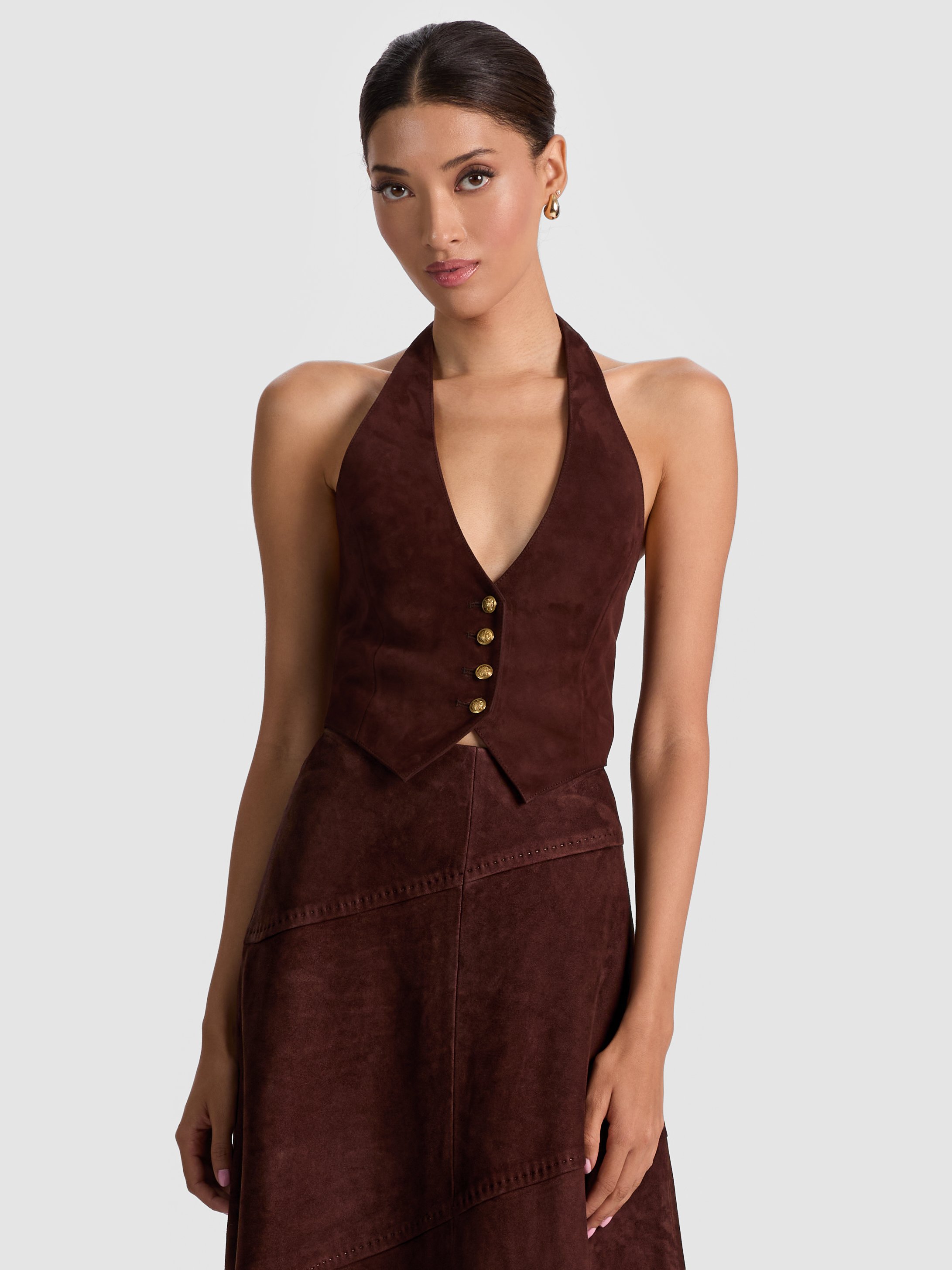 Alice And Olivia Crosby Suede Vest In Brown