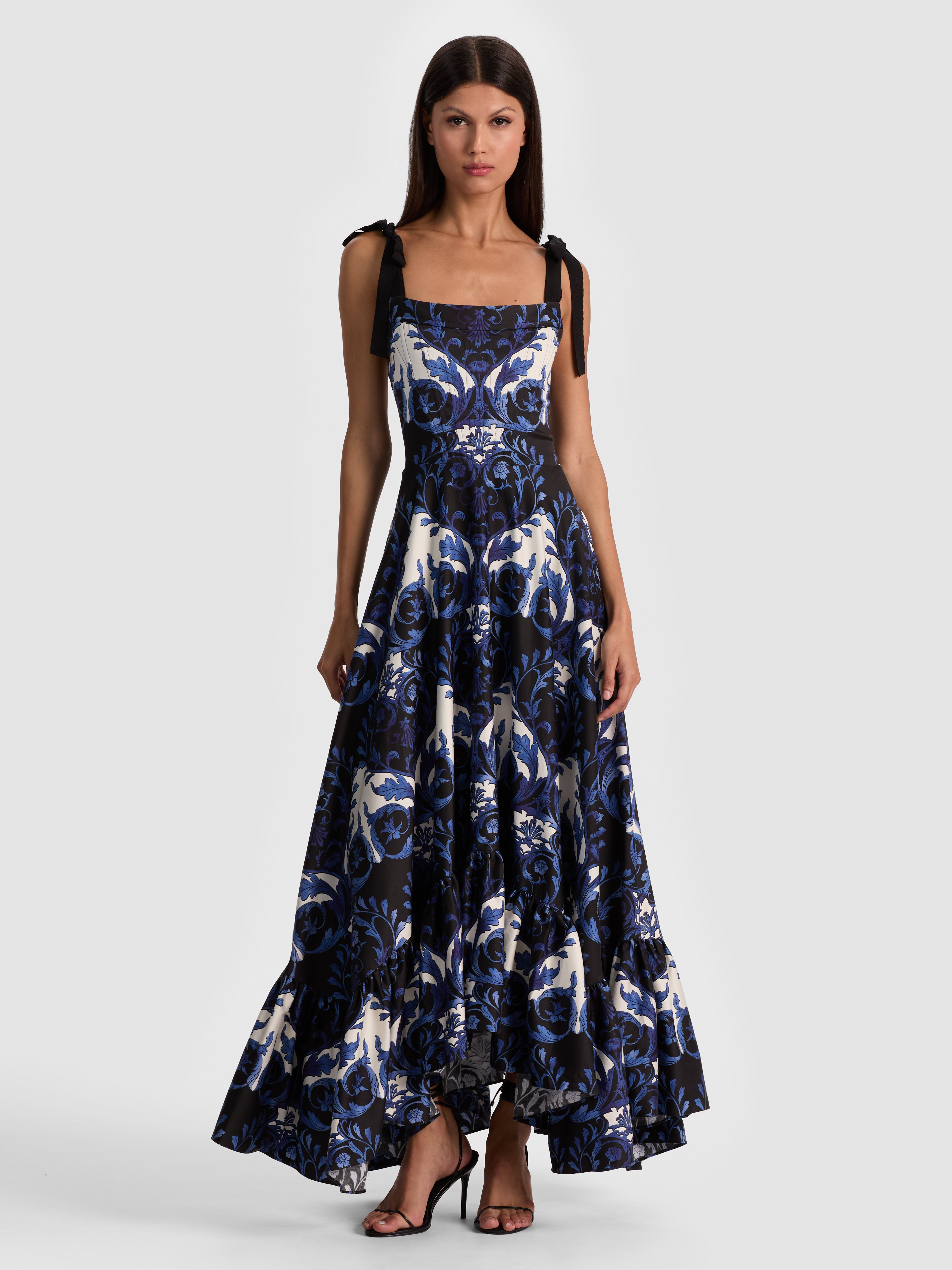 Alice And Olivia Rosalee Tie-strap Maxi Dress In Blue