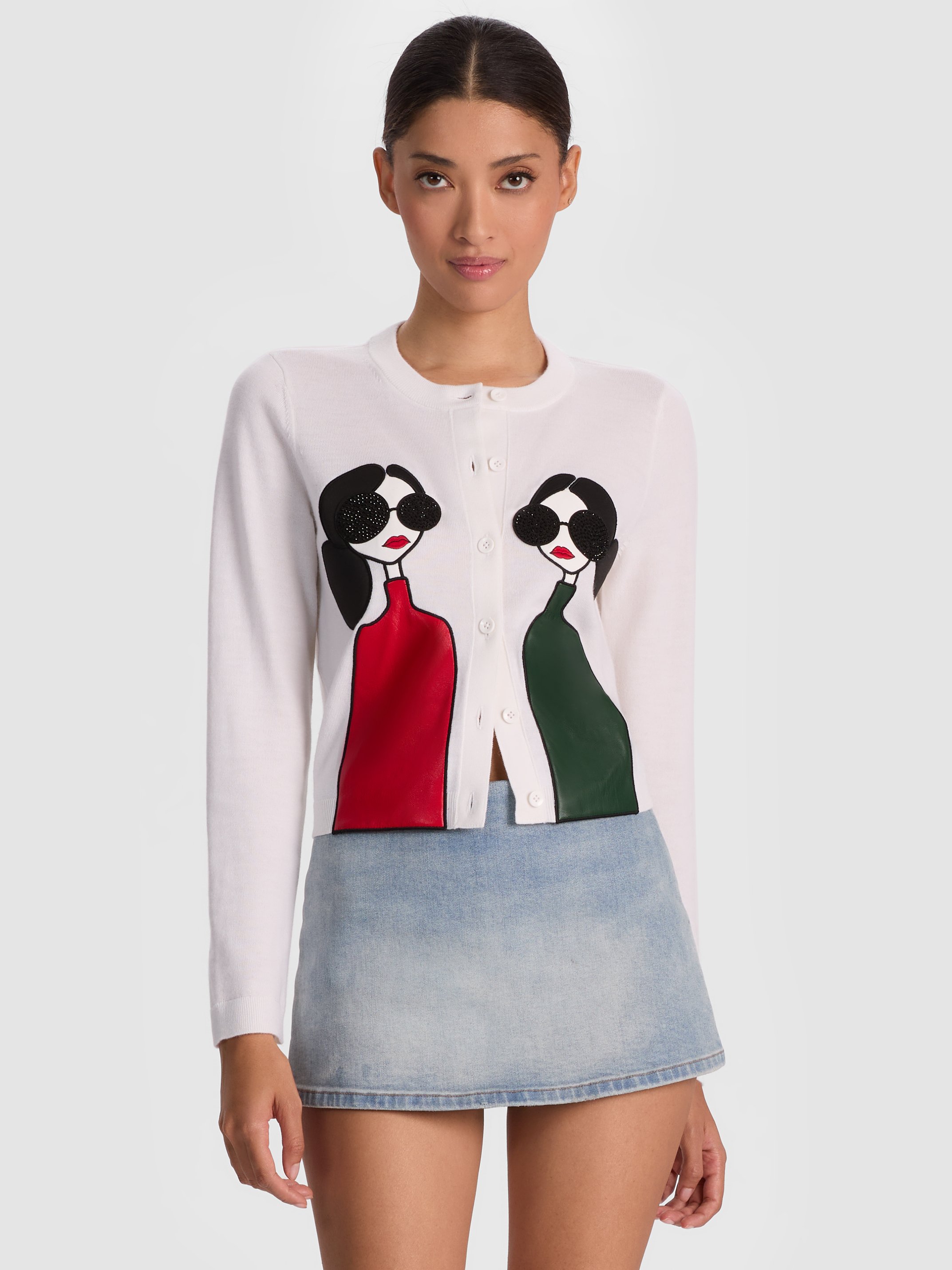 Alice And Olivia Ruthy Staceface Caridgan In White