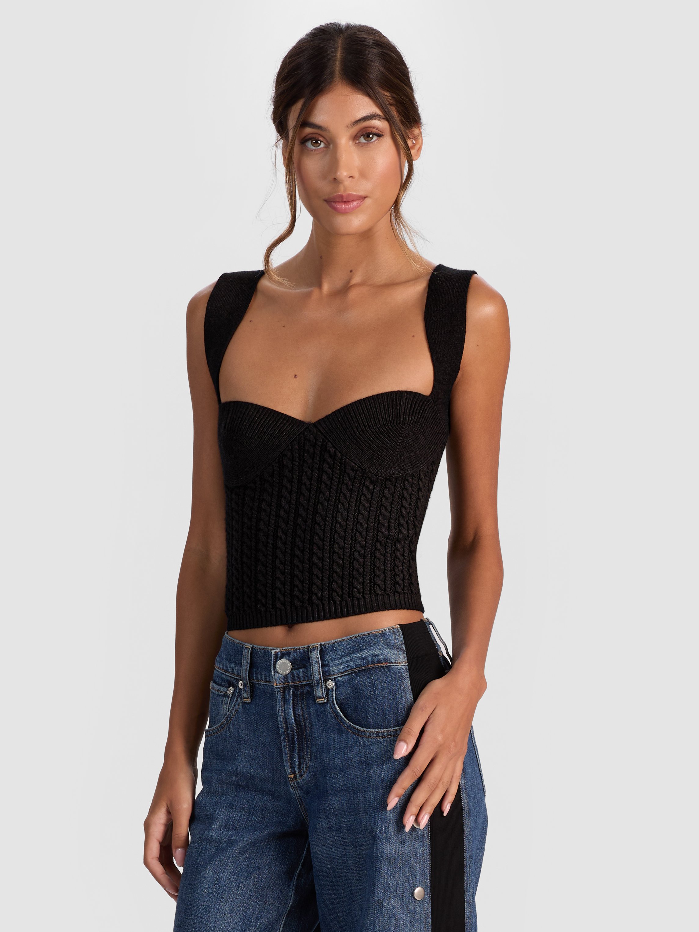 Alice And Olivia Adrianna Knit Corset In Black