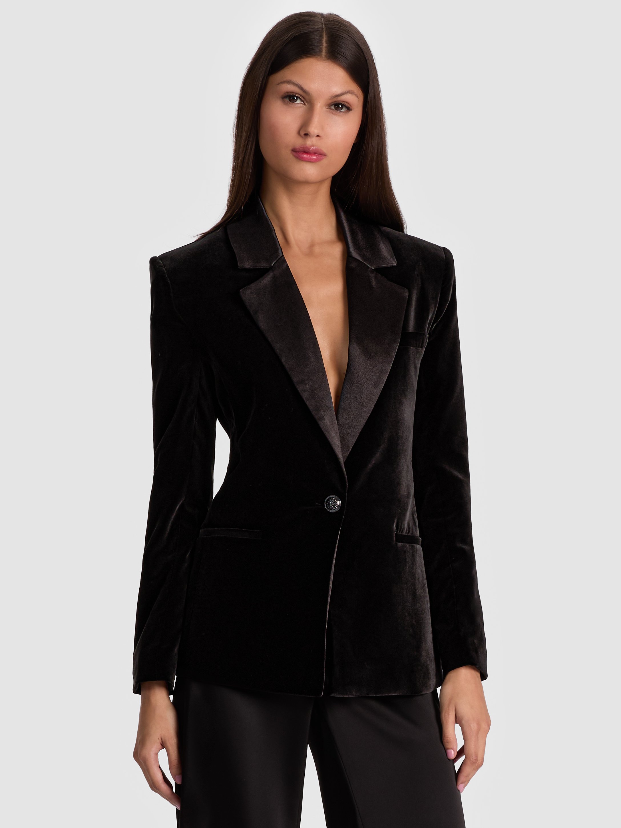 Alice And Olivia Silas Velvet Blazer In Black
