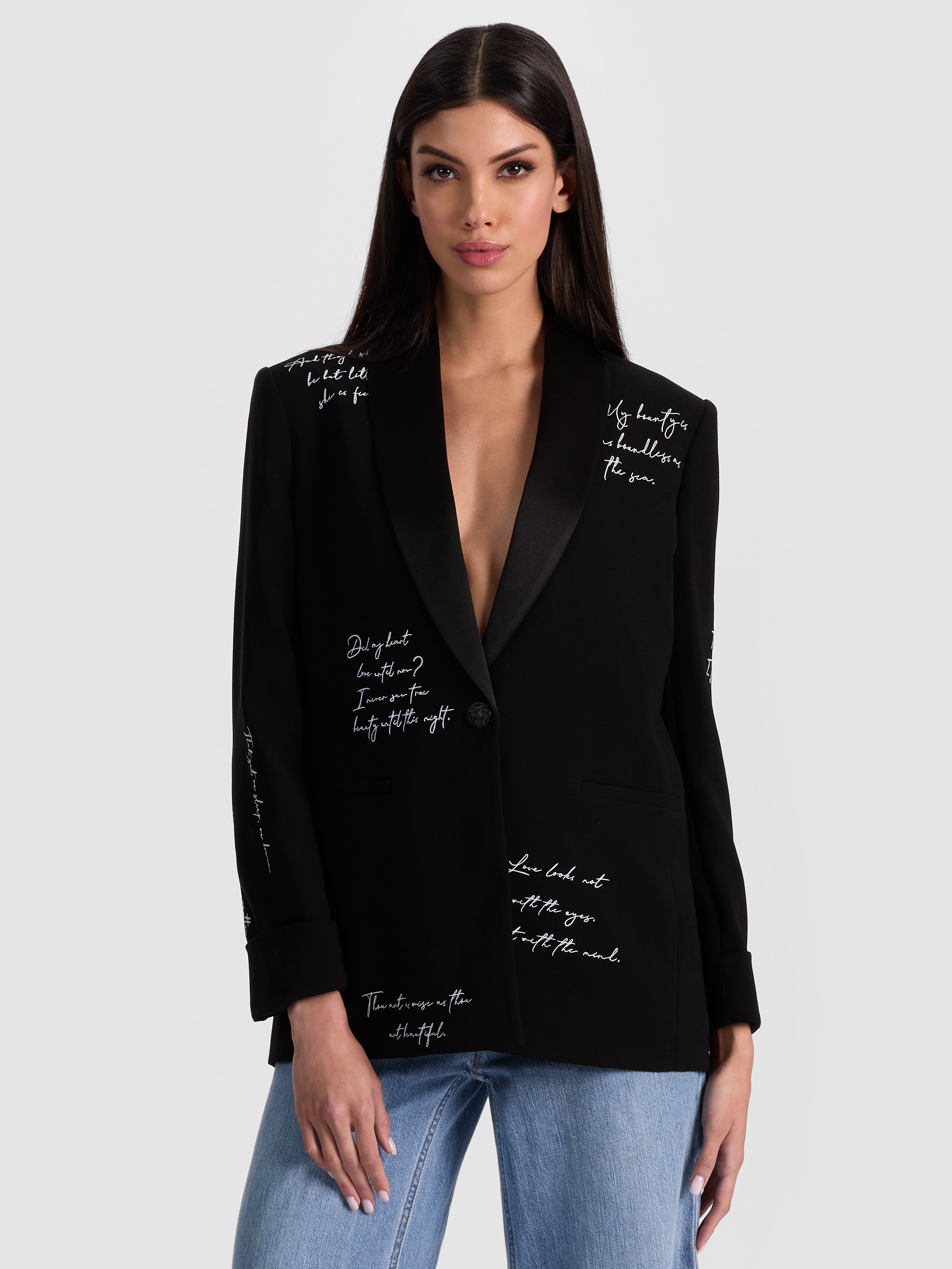Alice And Olivia Ivan Embroidered Blazer In Black