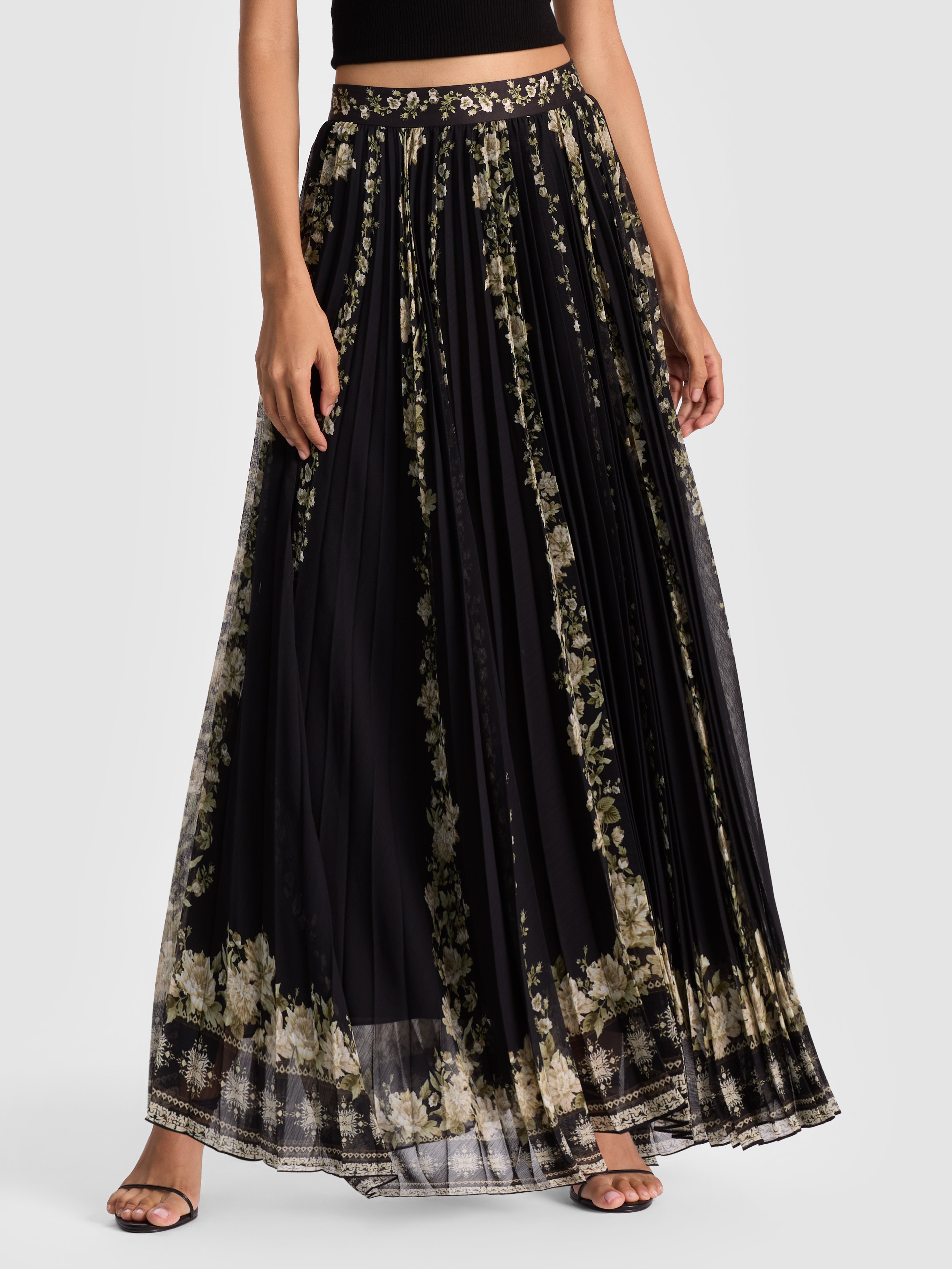 Alice And Olivia Katz Pleated Maxi Skirt In Black