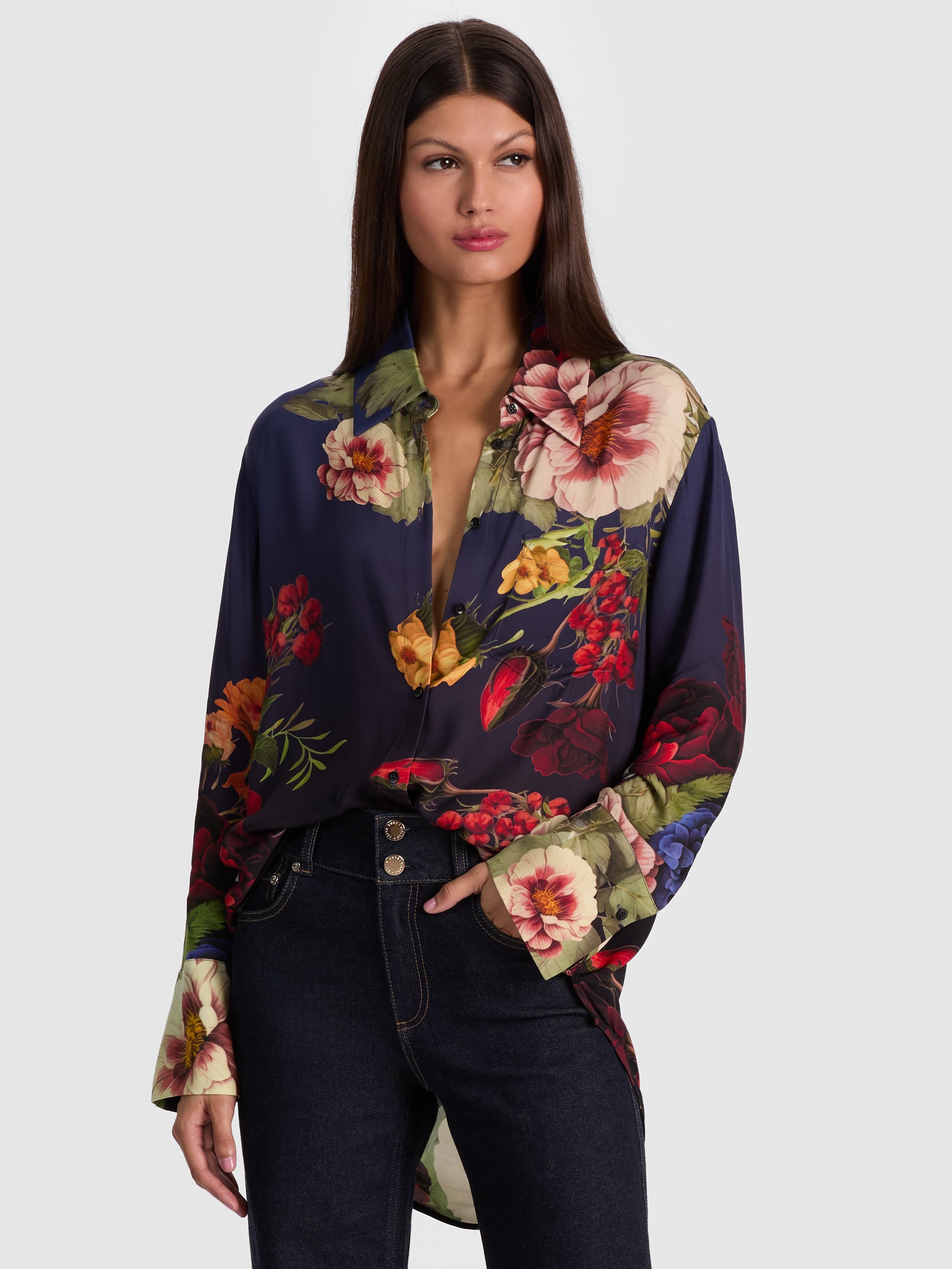 Alice And Olivia Finely Oversized Button Down In Multi