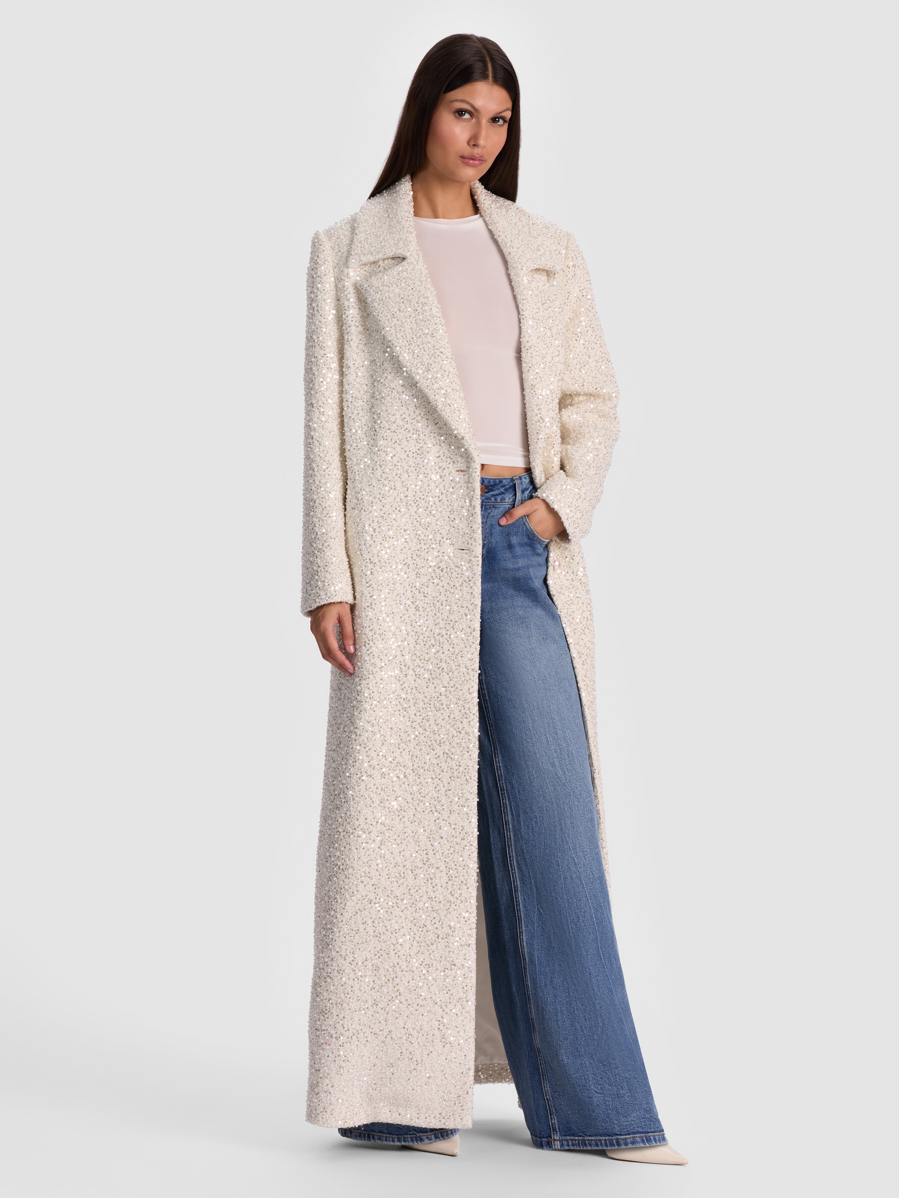 Alice And Olivia Nicholas Embellished Coat In White