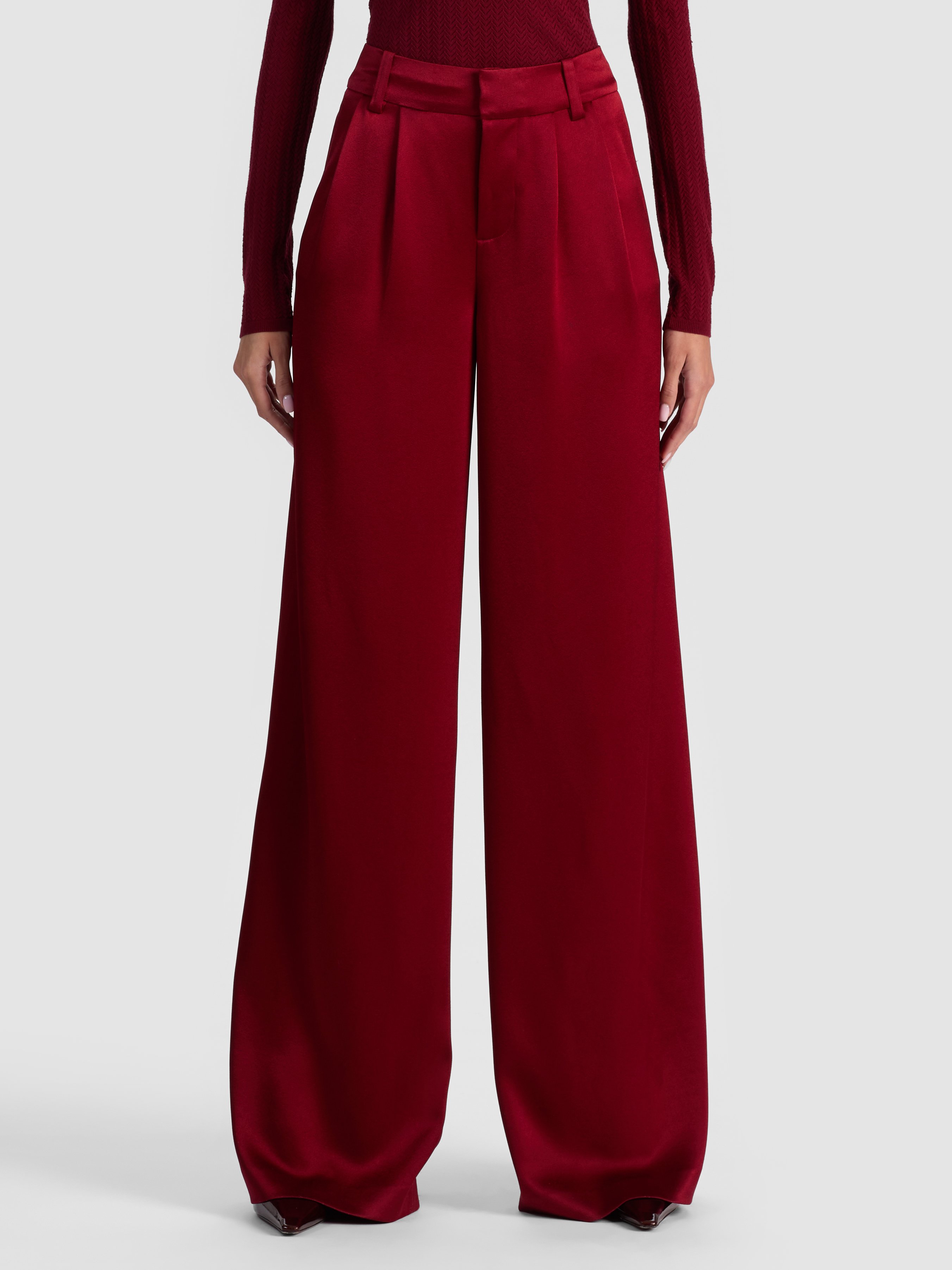 Alice And Olivia Kennedy Pleated Wide Leg Pants In Red
