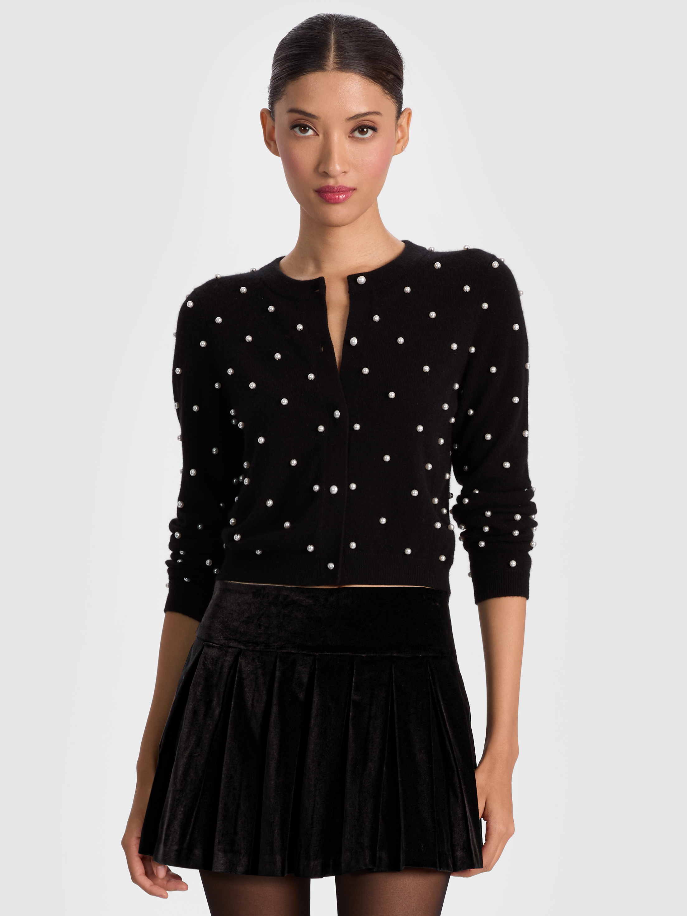Alice And Olivia Dollie Embellished Cardigan In Black