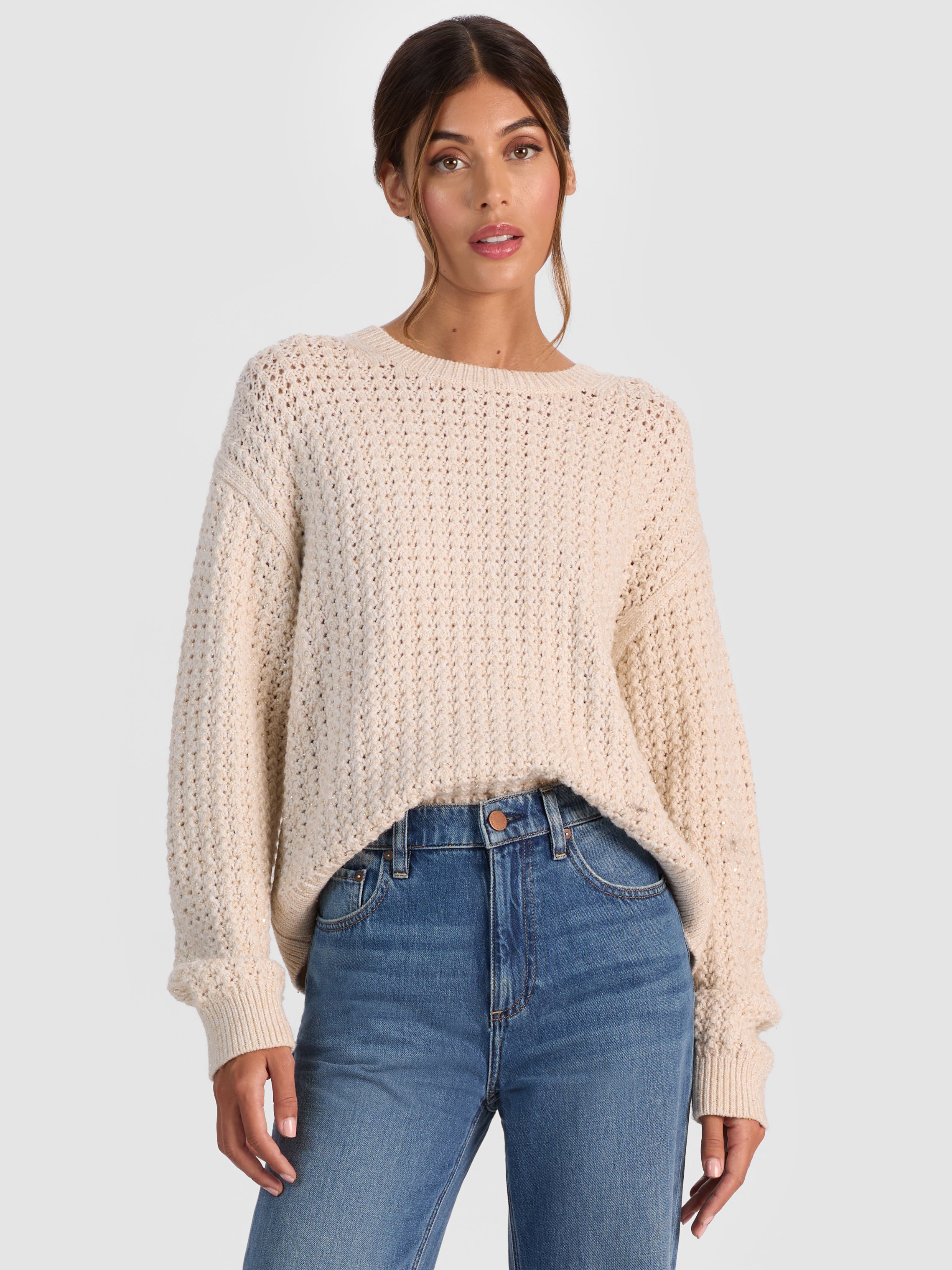 Alice And Olivia Liza Sparkle Pullover In Neutral
