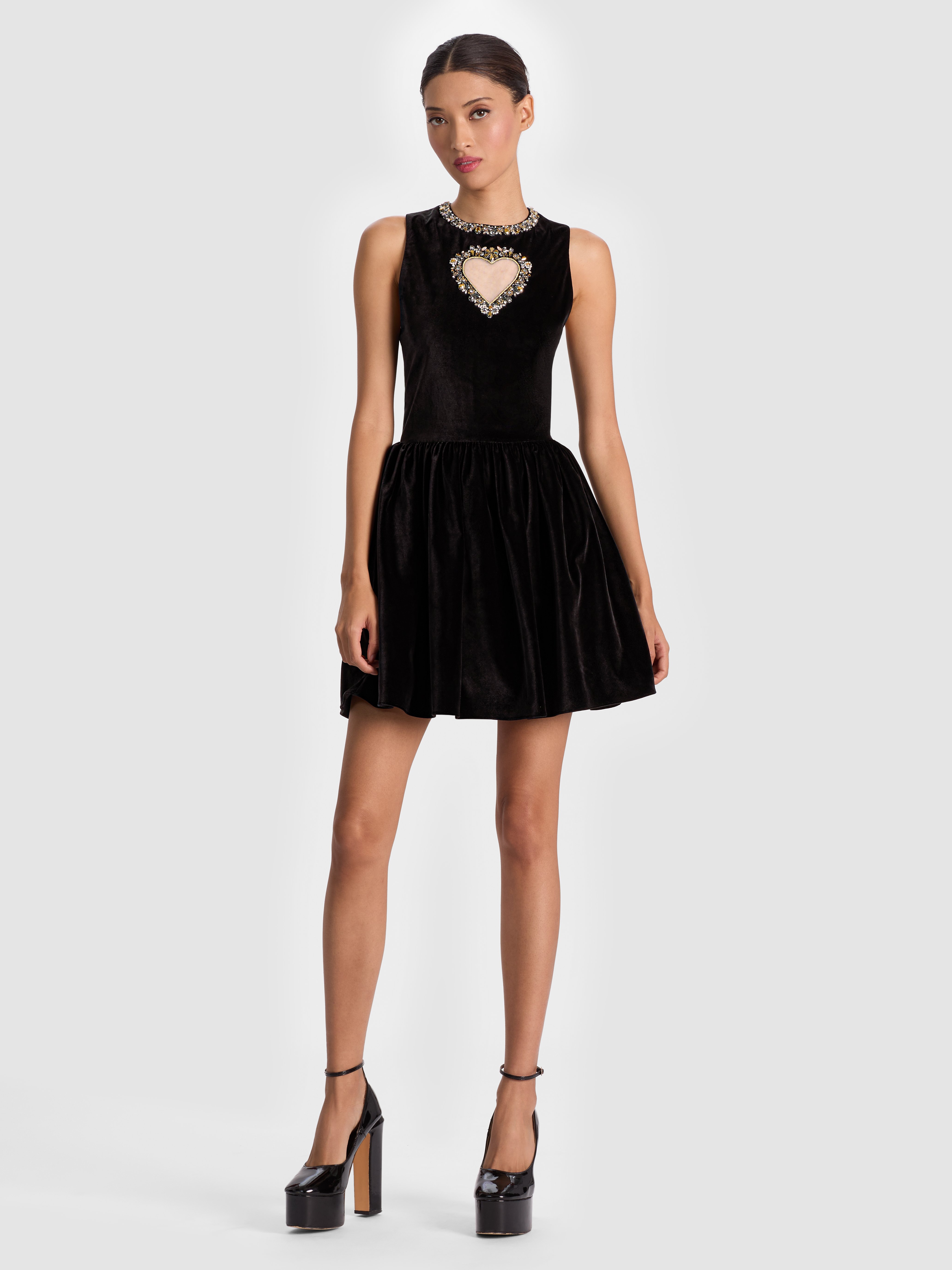 Alice And Olivia Ella Velvet Mini Dress In Black