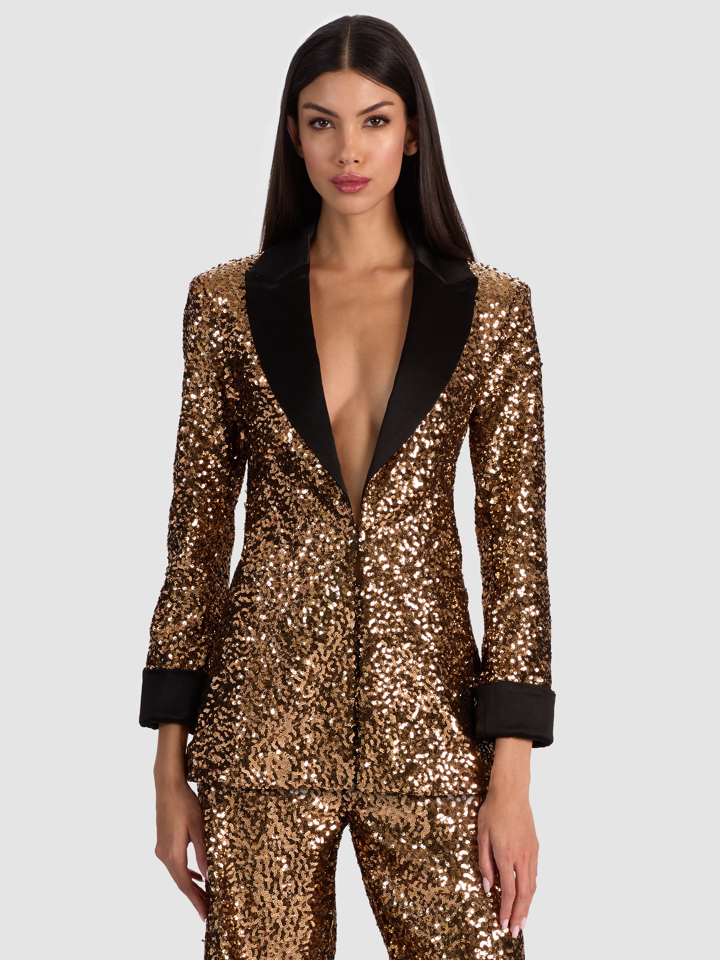 Alice And Olivia Justin Sequin Roll-cuff Blazer In Gold