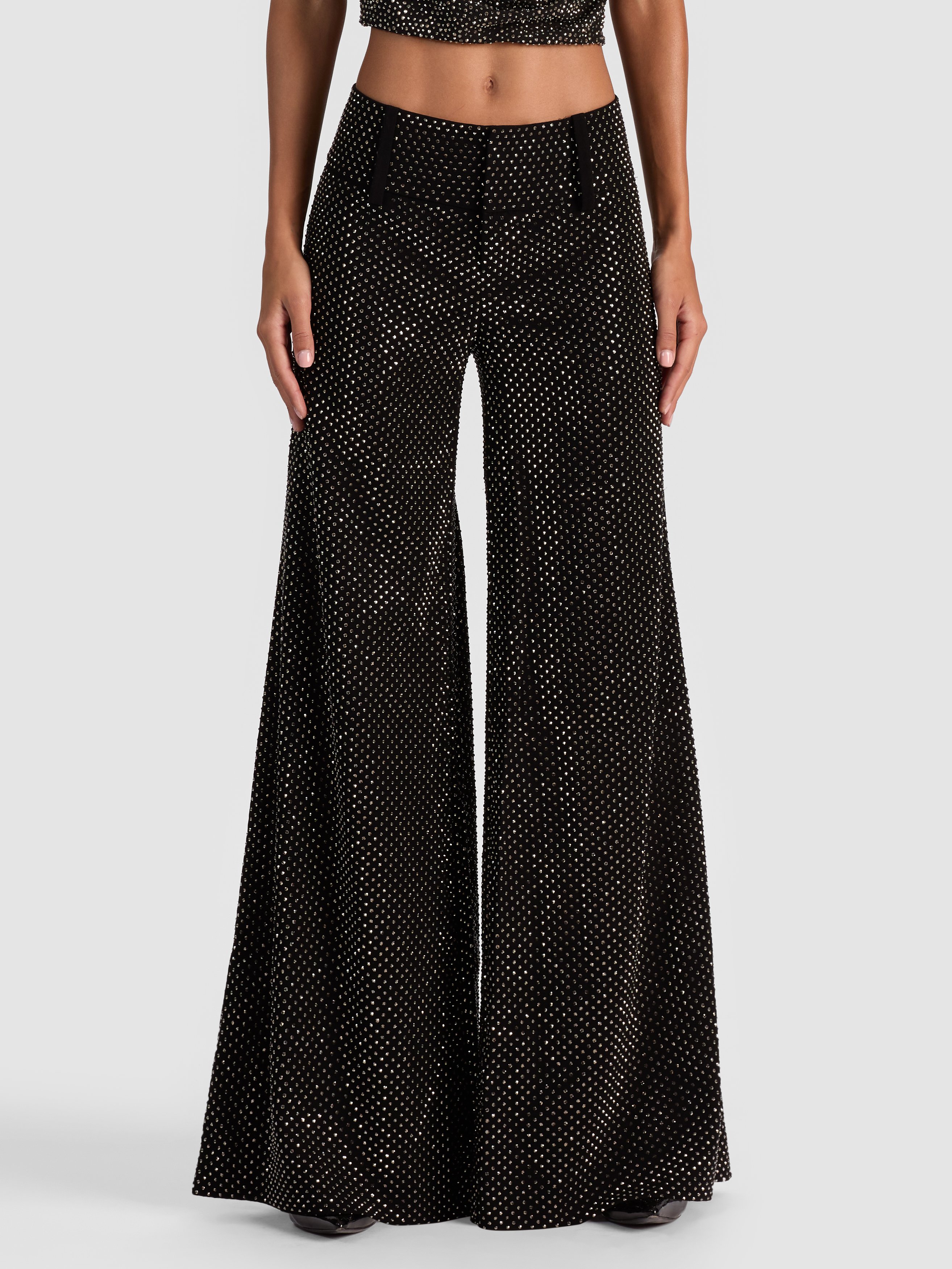 Alice And Olivia Olivia Embellished Wide Leg Pant In Black