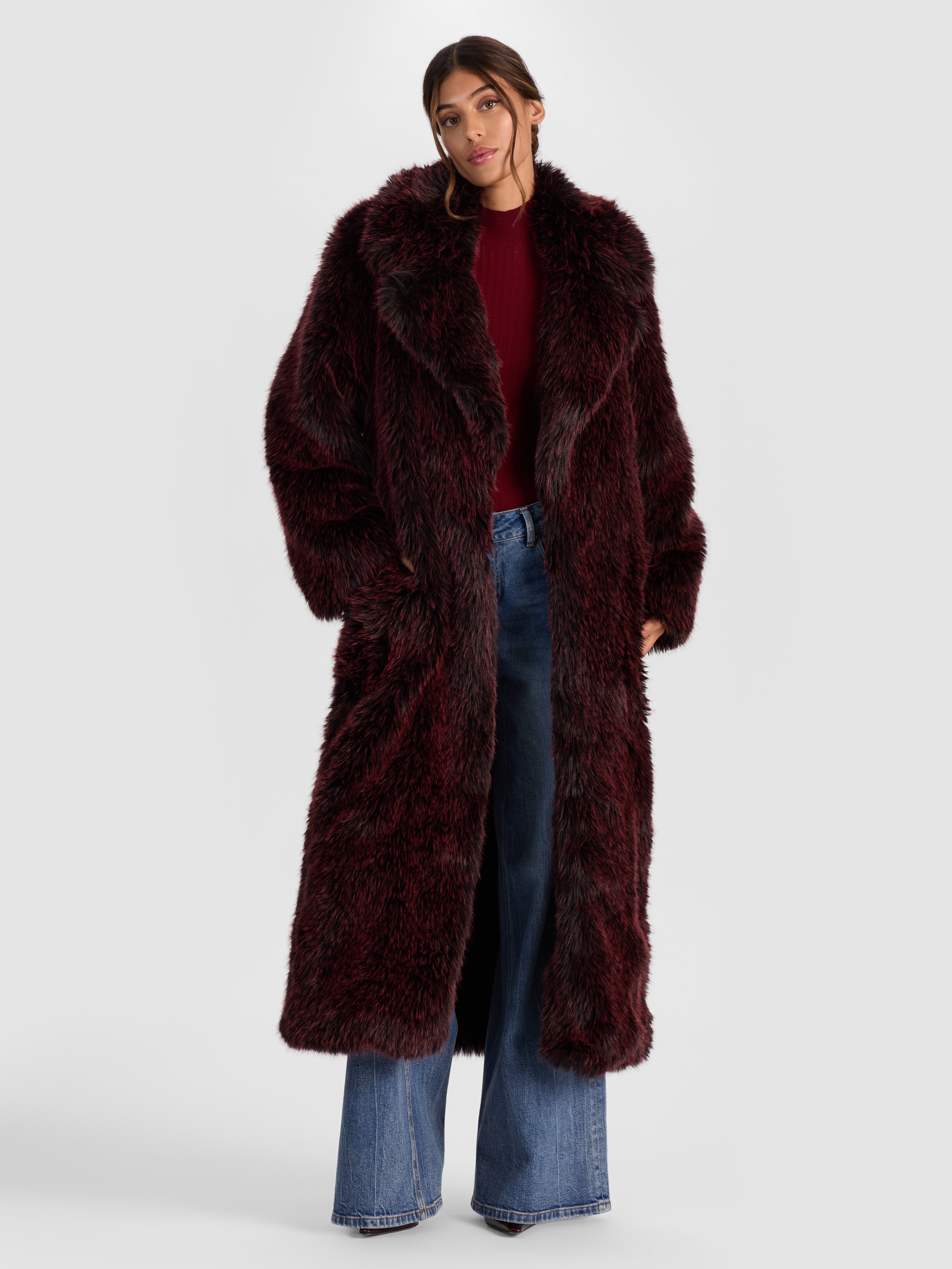 Alice And Olivia Marvin Faux Fur Maxi Coat In Brown