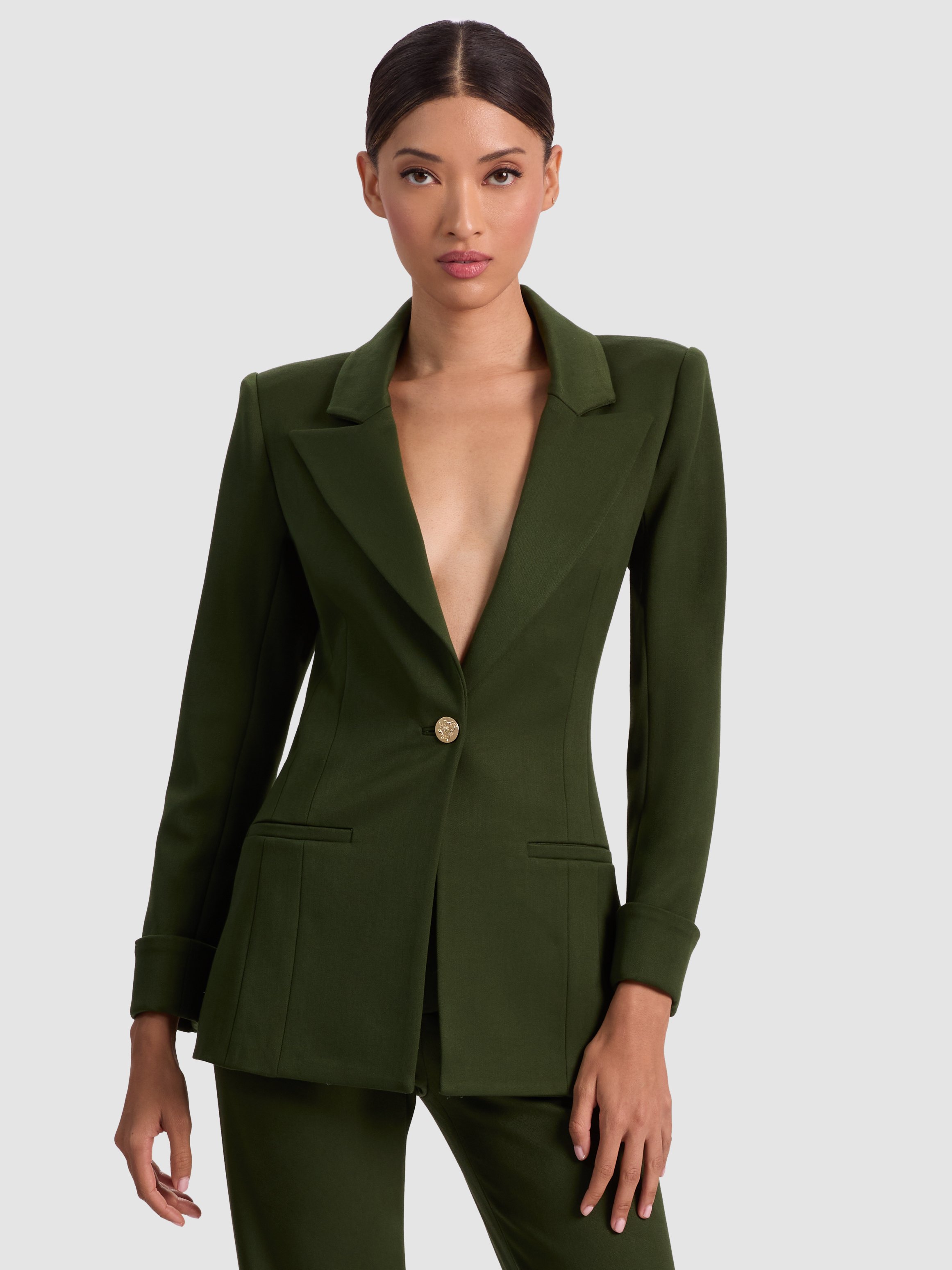 Alice And Olivia Burns Fitted Blazer In Green