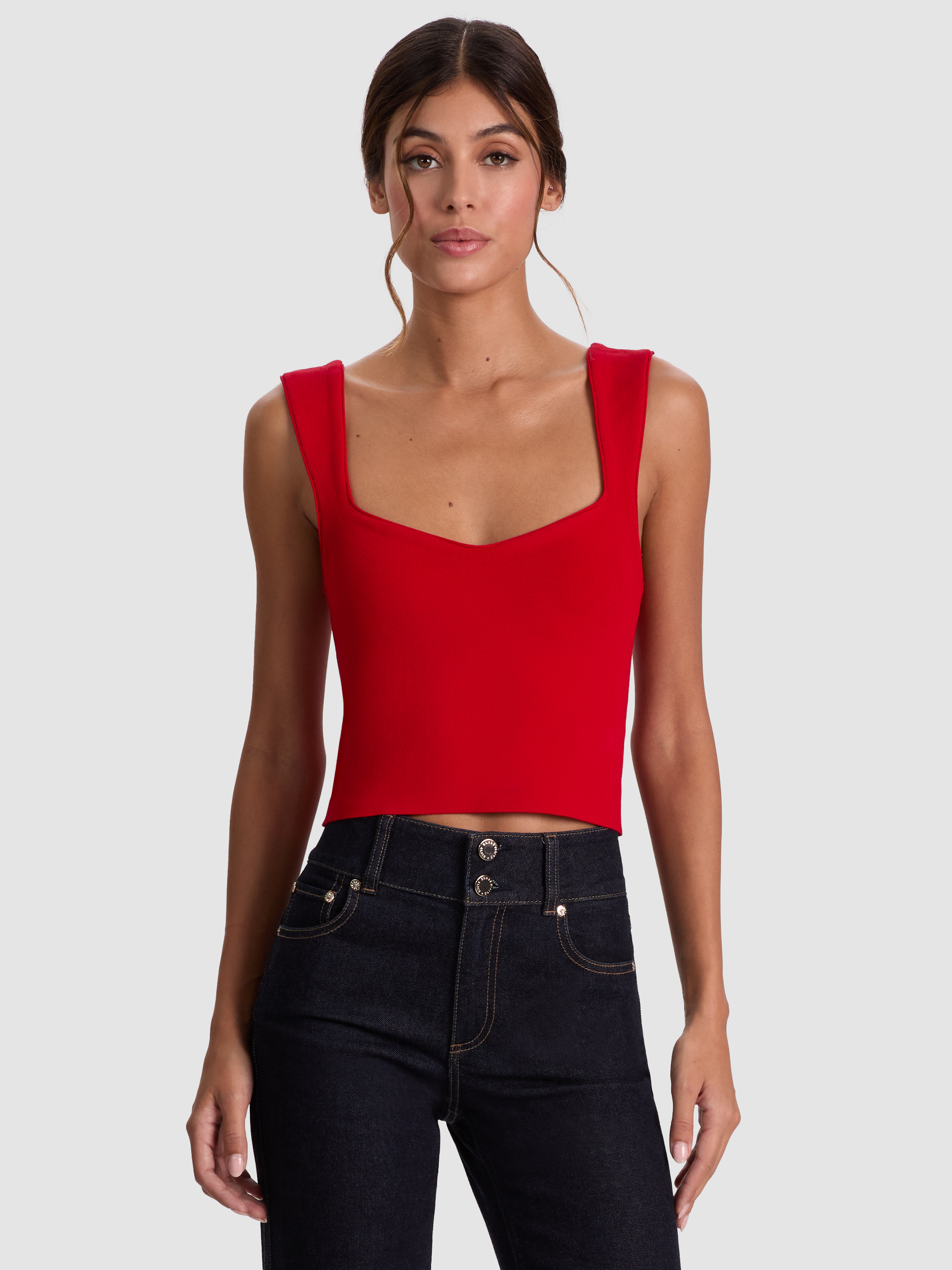 Alice And Olivia Edin Sweetheart Tank In Red