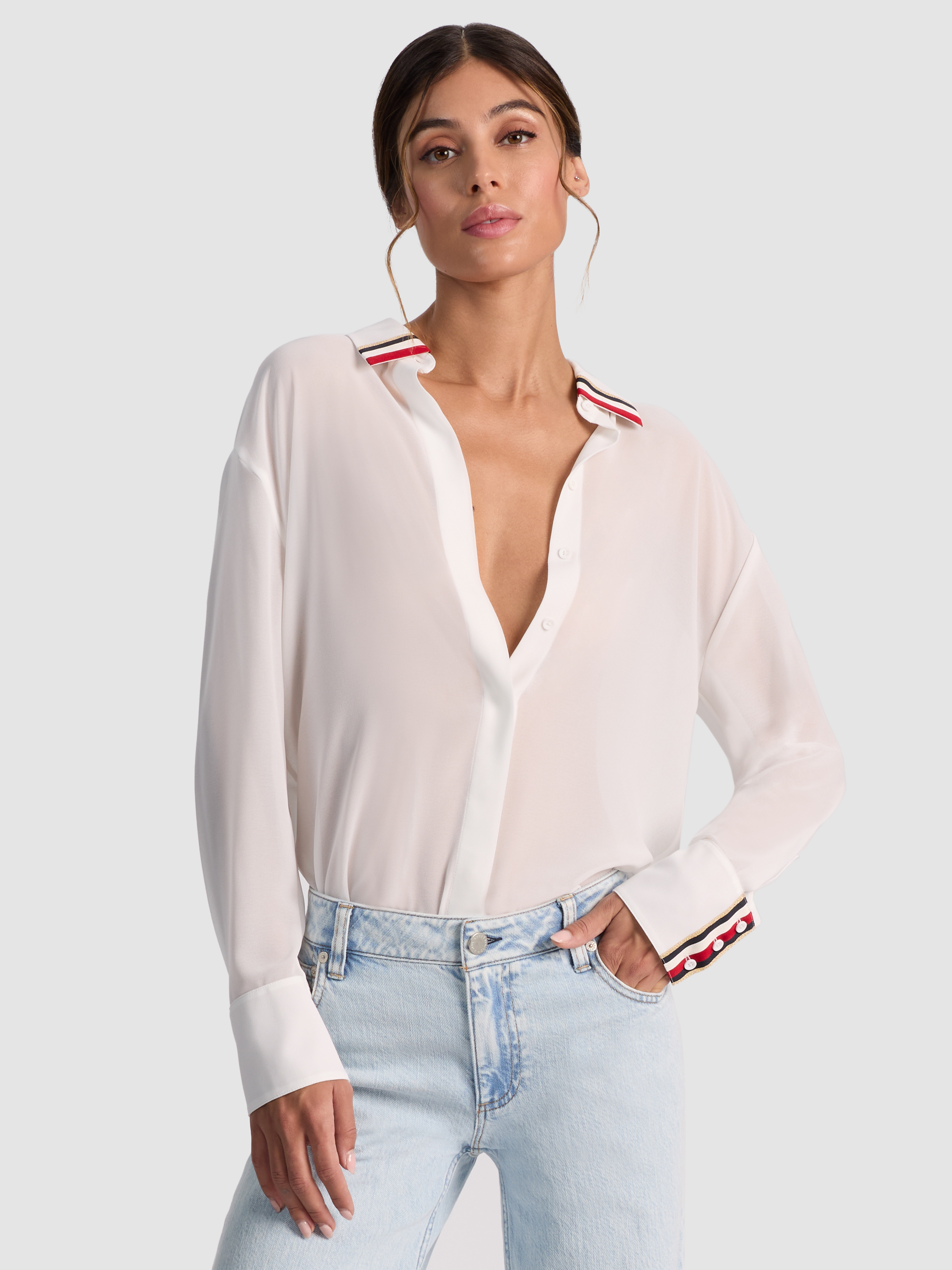 Alice And Olivia Dimitra Oversized Button Down In White